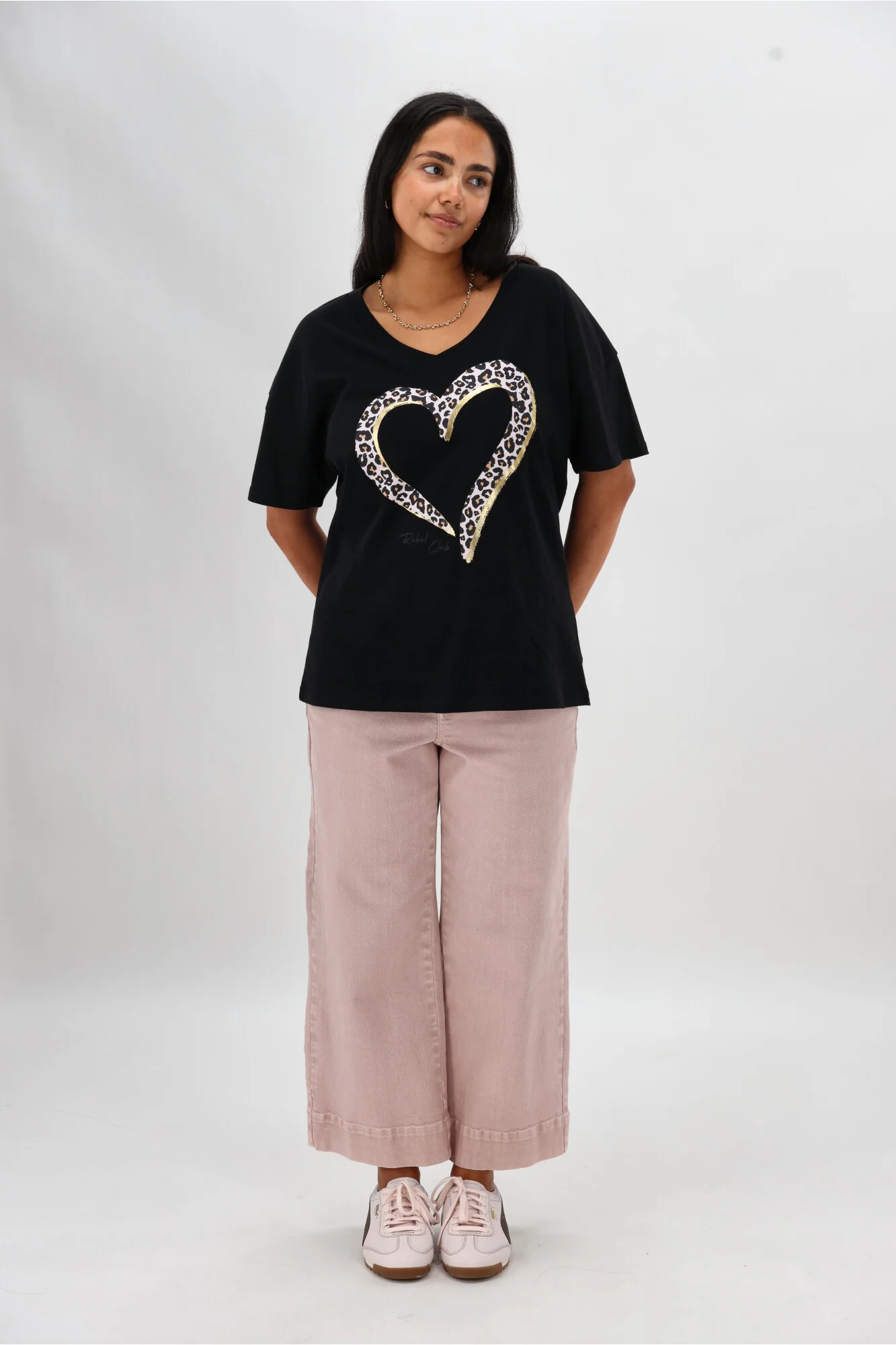 Rebel Club Brushed Heart Relaxed V Tee Black - Image 6