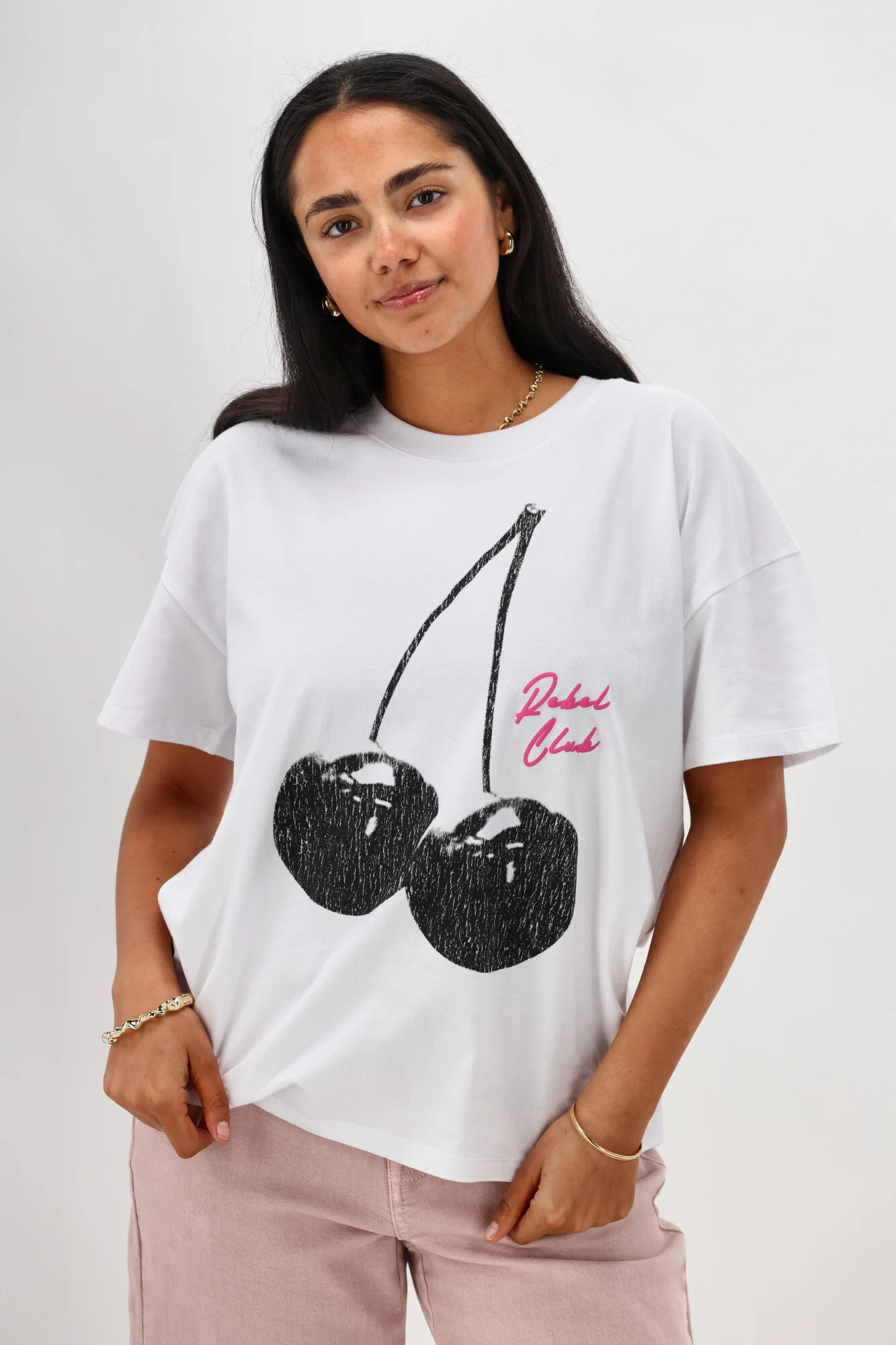 Rebel Club Cherry Boyfriend Tee White