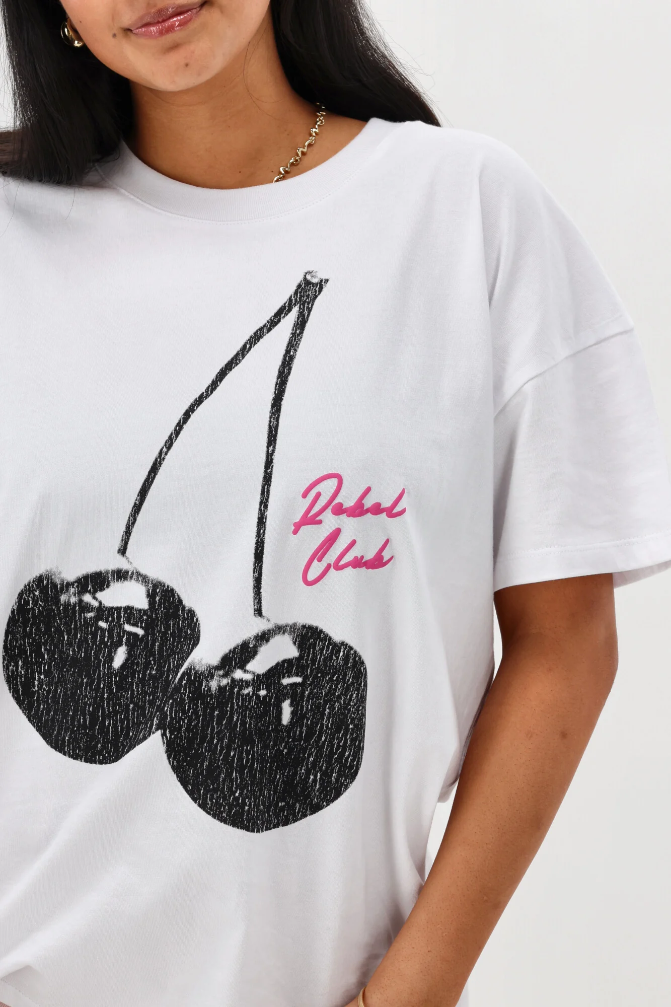 Rebel Club Cherry Boyfriend Tee White - Image 6
