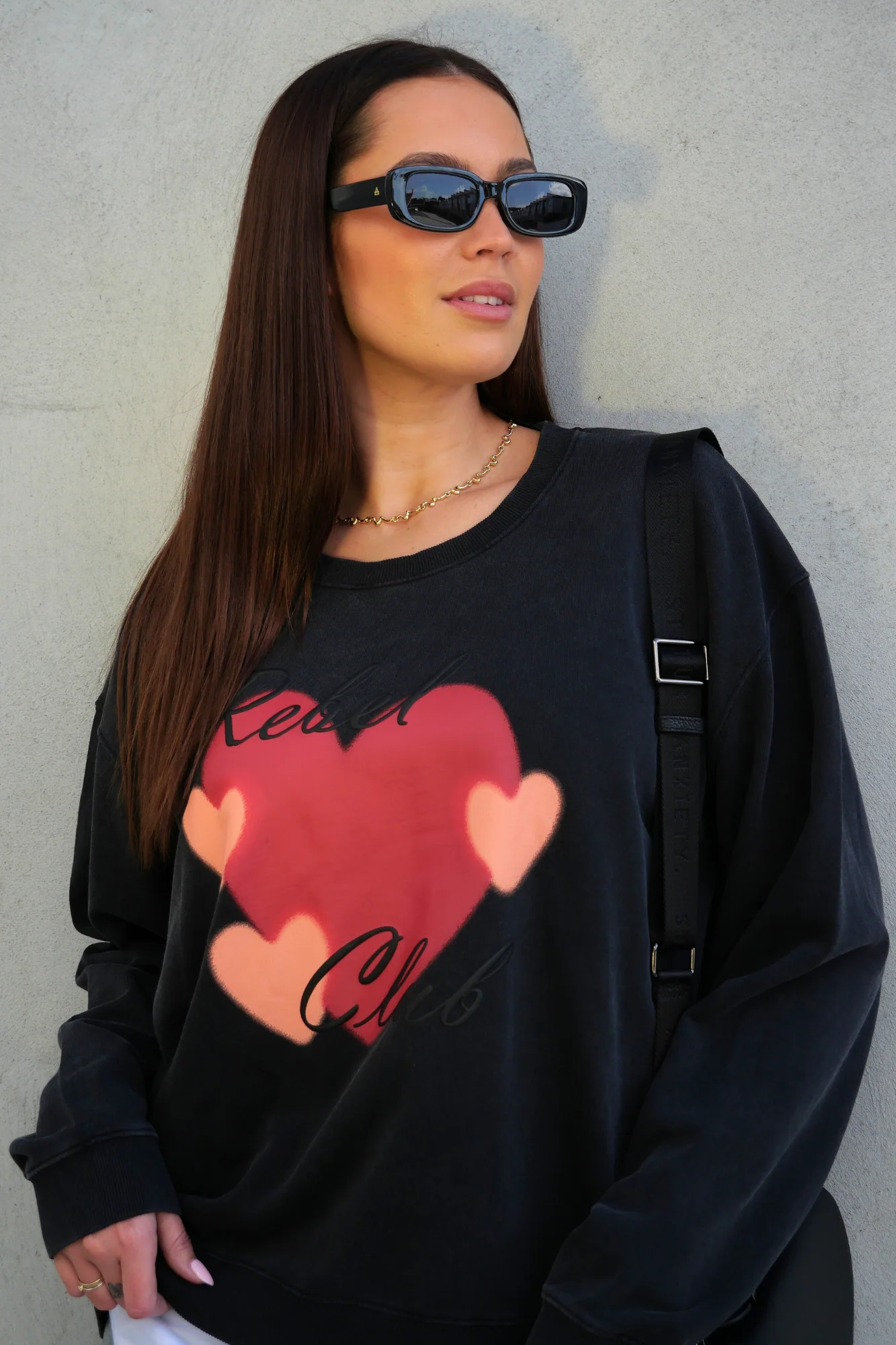 Rebel Club Double Heart Crew Washed Black - Image 2