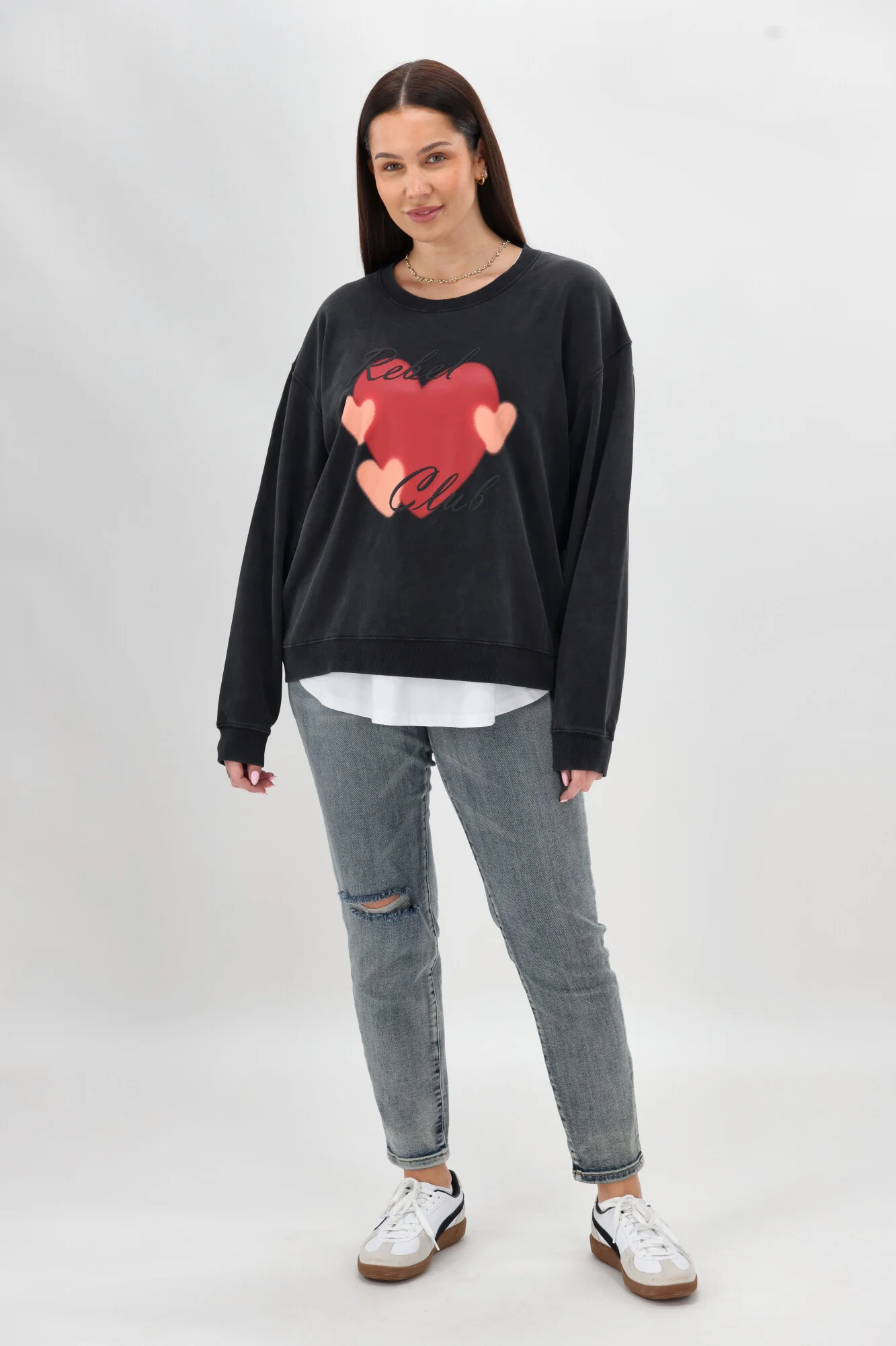 Rebel Club Double Heart Crew Washed Black - Image 3