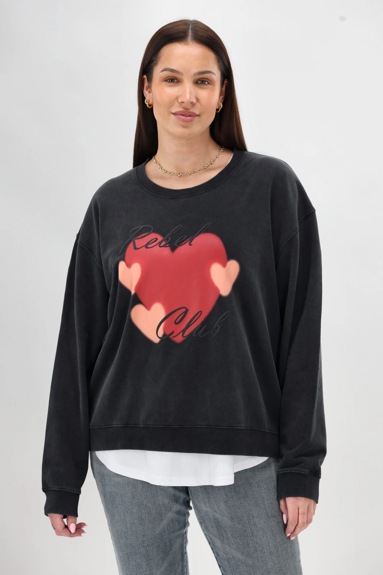 Rebel Club Double Heart Crew Washed Black - Image 4