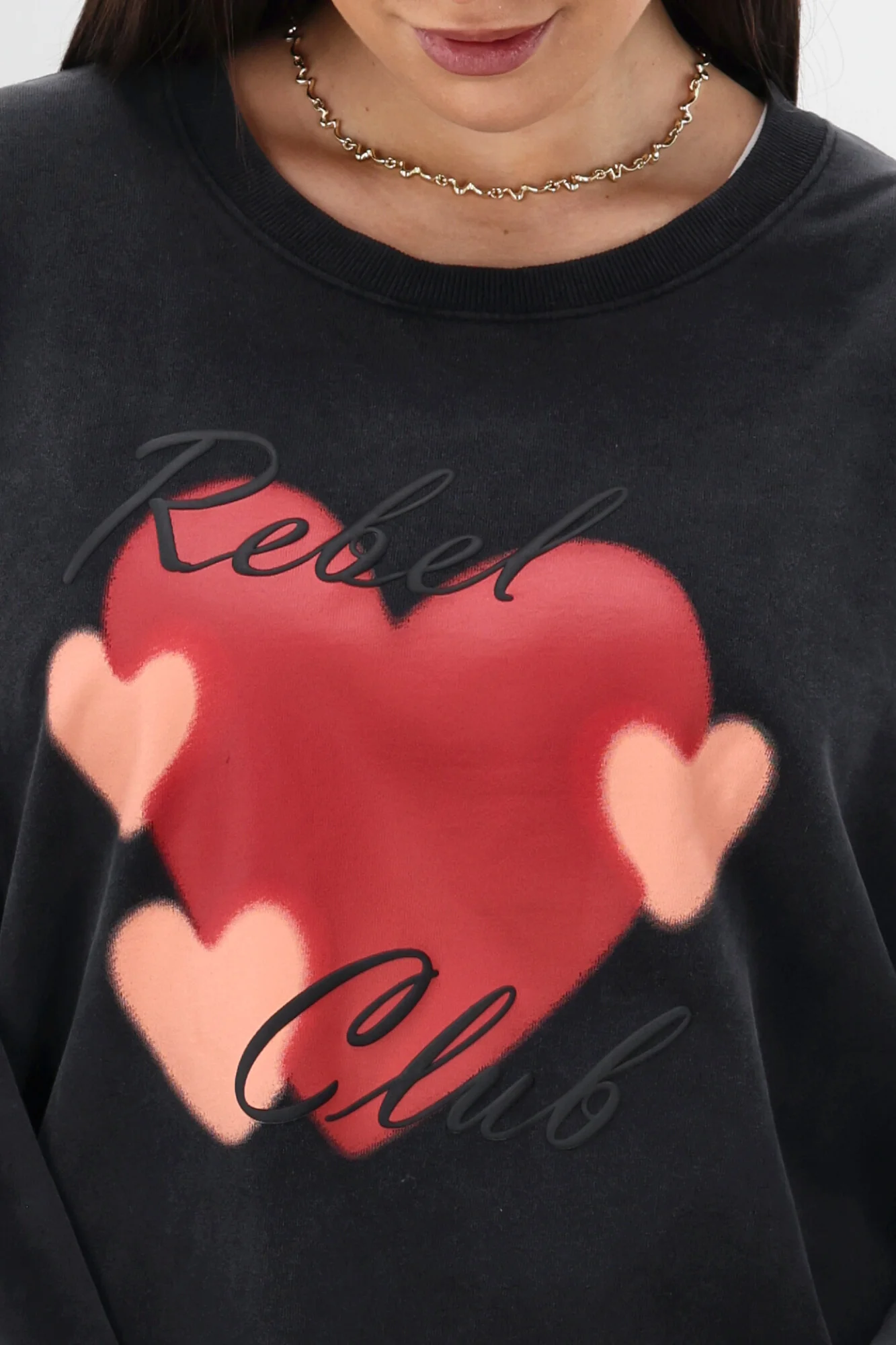 Rebel Club Double Heart Crew Washed Black - Image 5