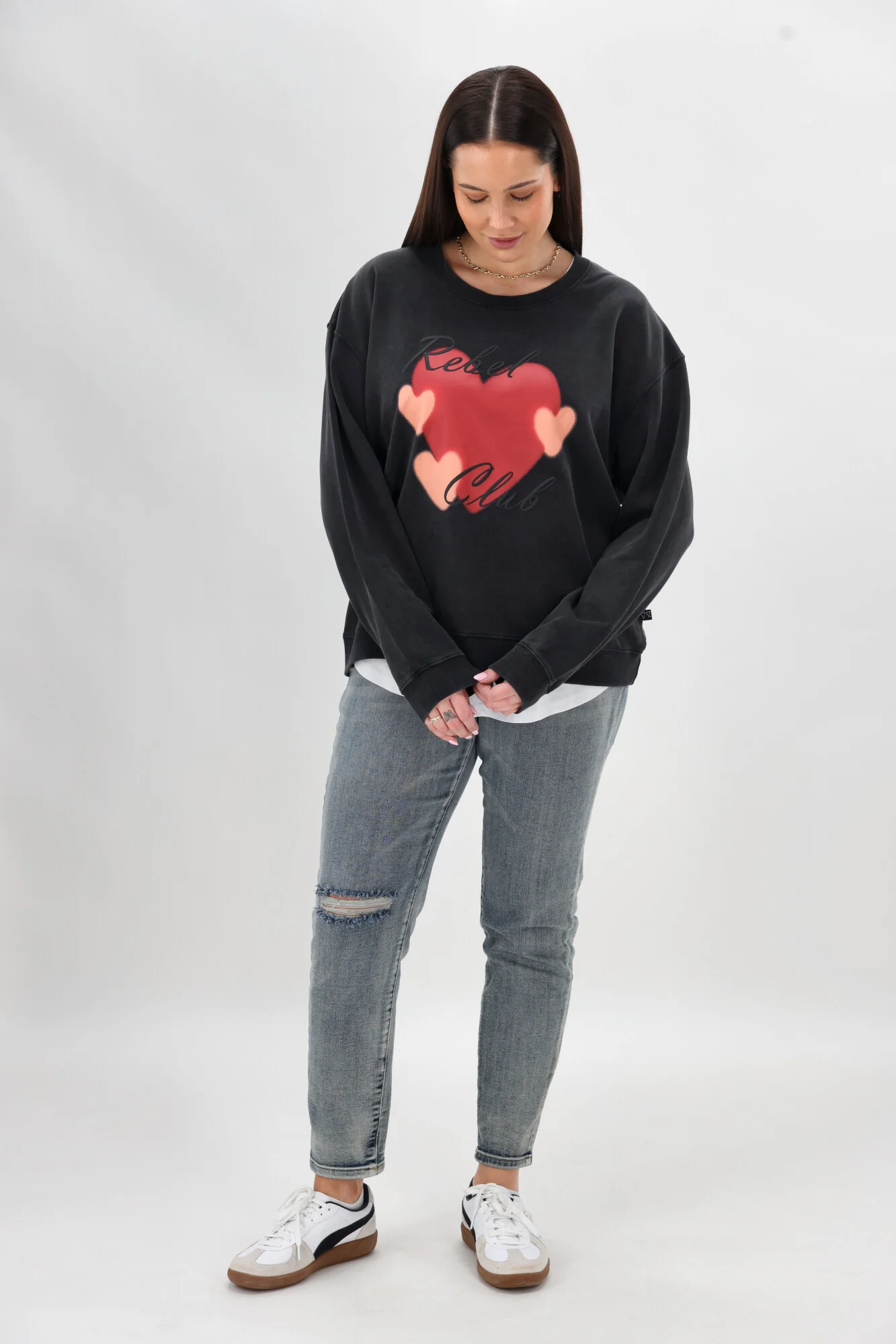 Rebel Club Double Heart Crew Washed Black - Image 6