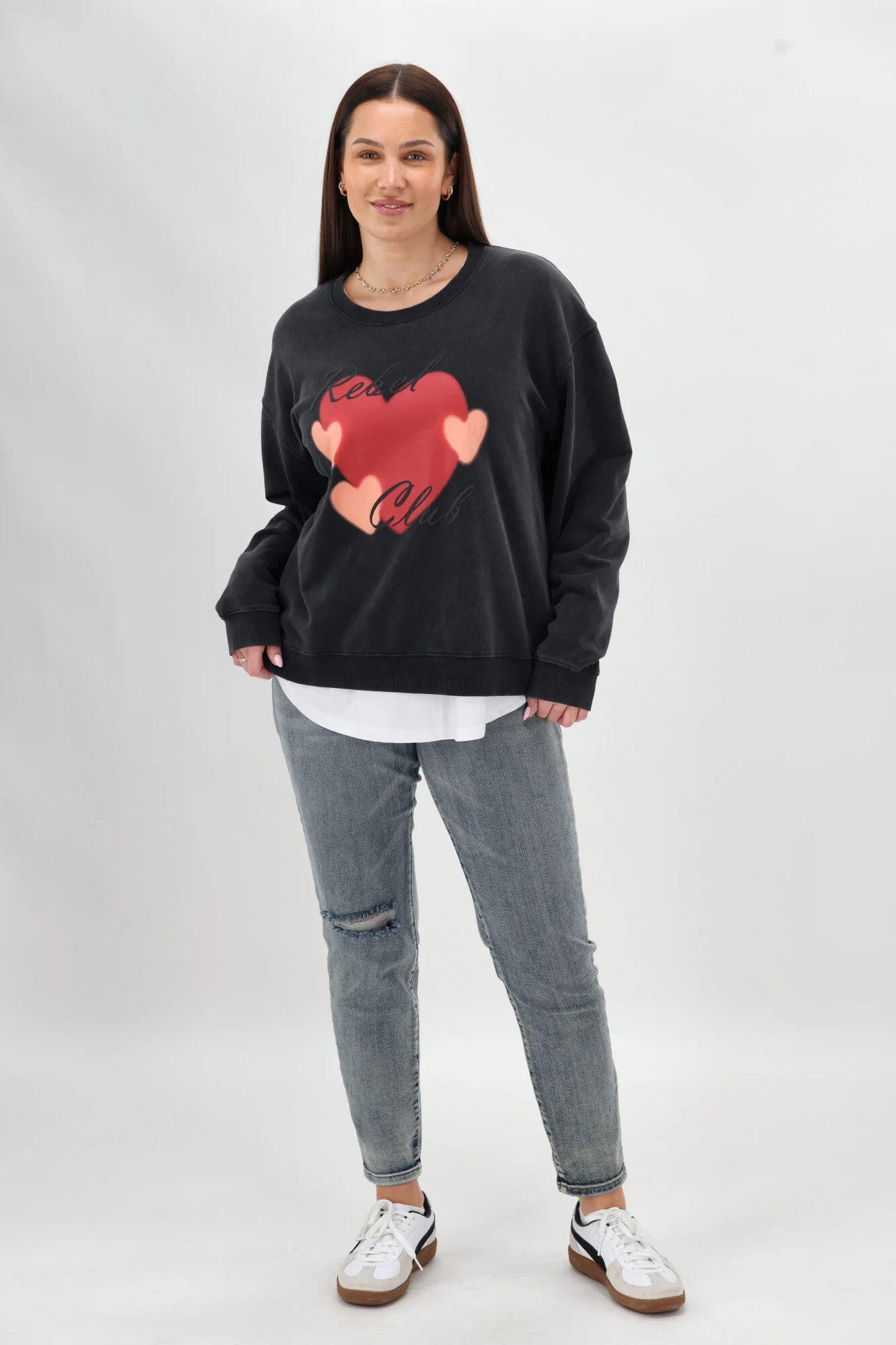 Rebel Club Double Heart Crew Washed Black - Image 8
