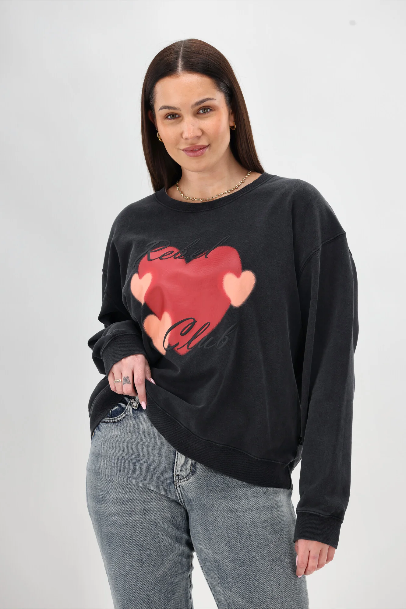 Rebel Club Double Heart Crew Washed Black - Image 9