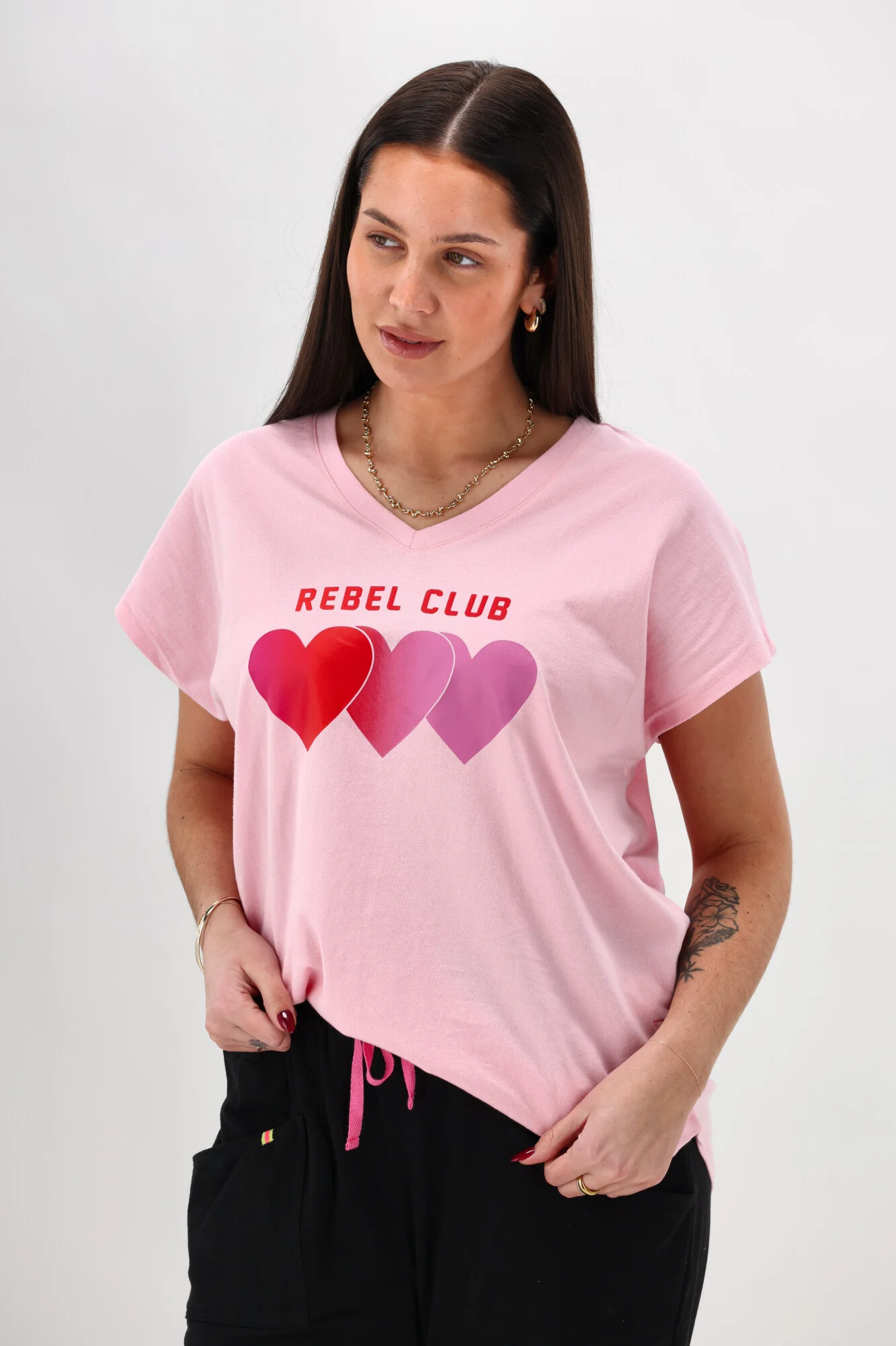 Rebel Club Faded Love Vee Tee Pink - Image 4