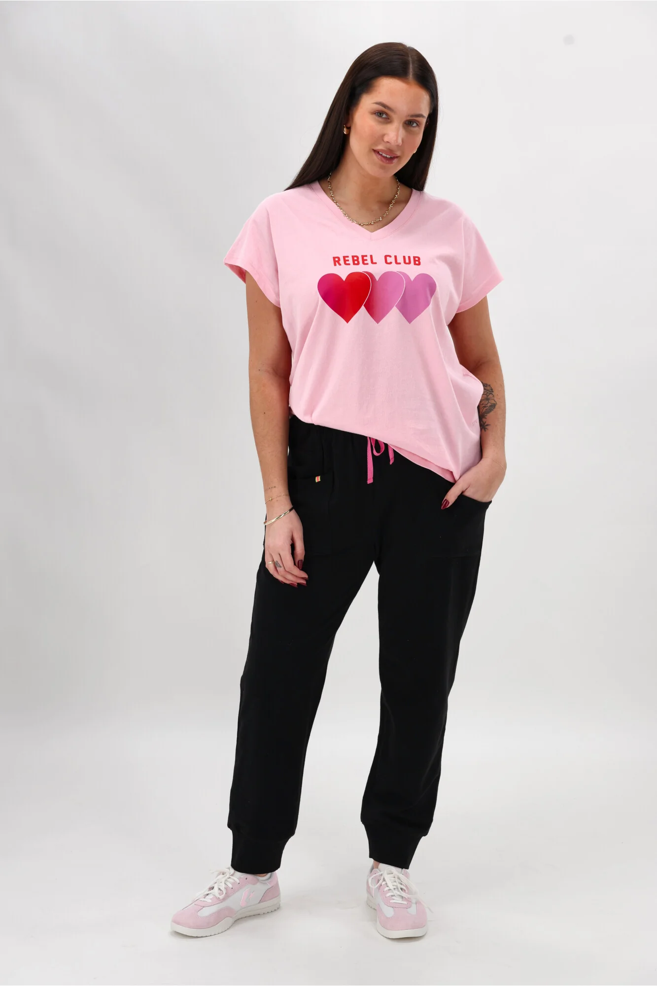 Rebel Club Faded Love Vee Tee Pink - Image 5
