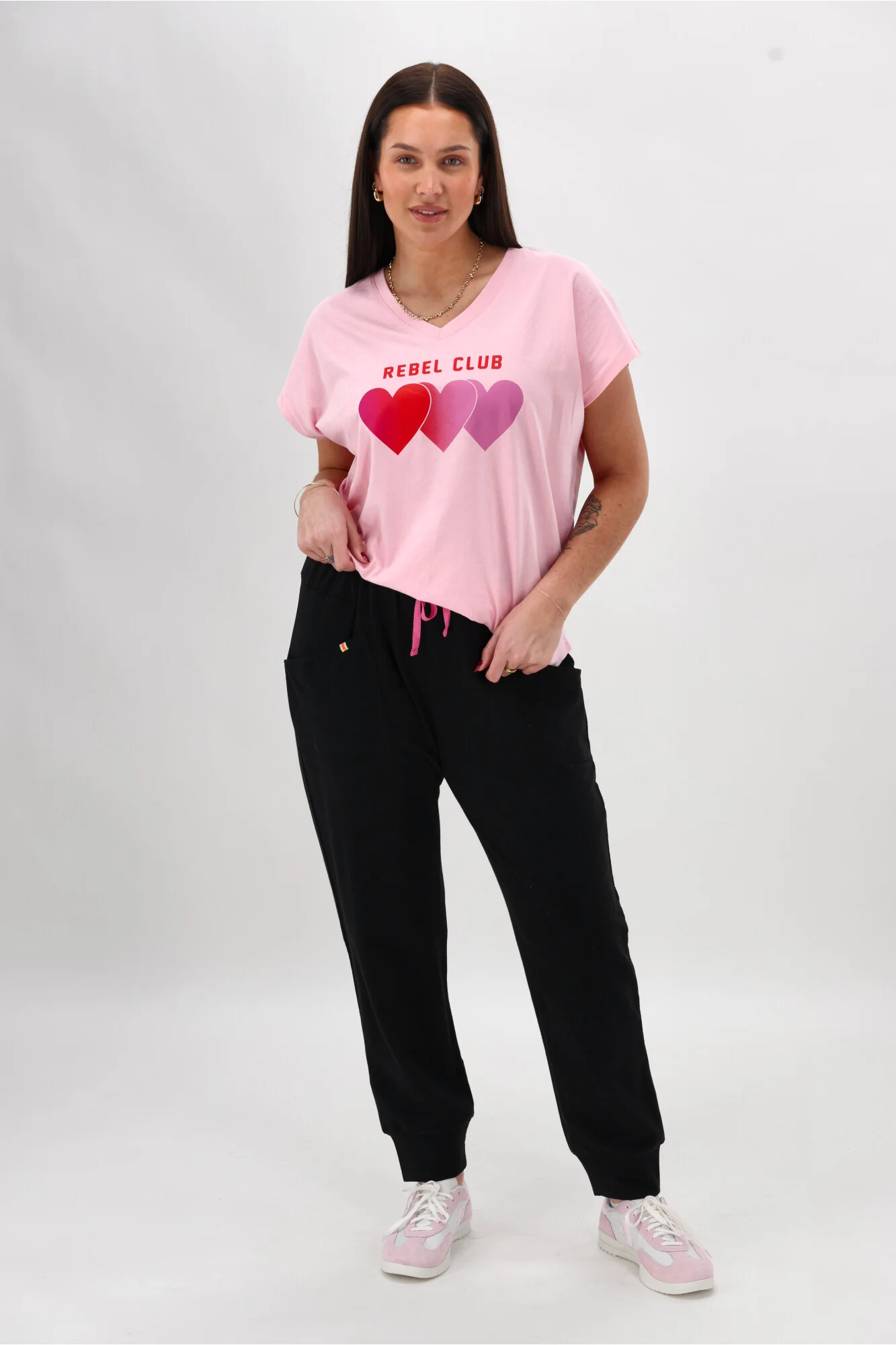 Rebel Club Faded Love Vee Tee Pink - Image 7
