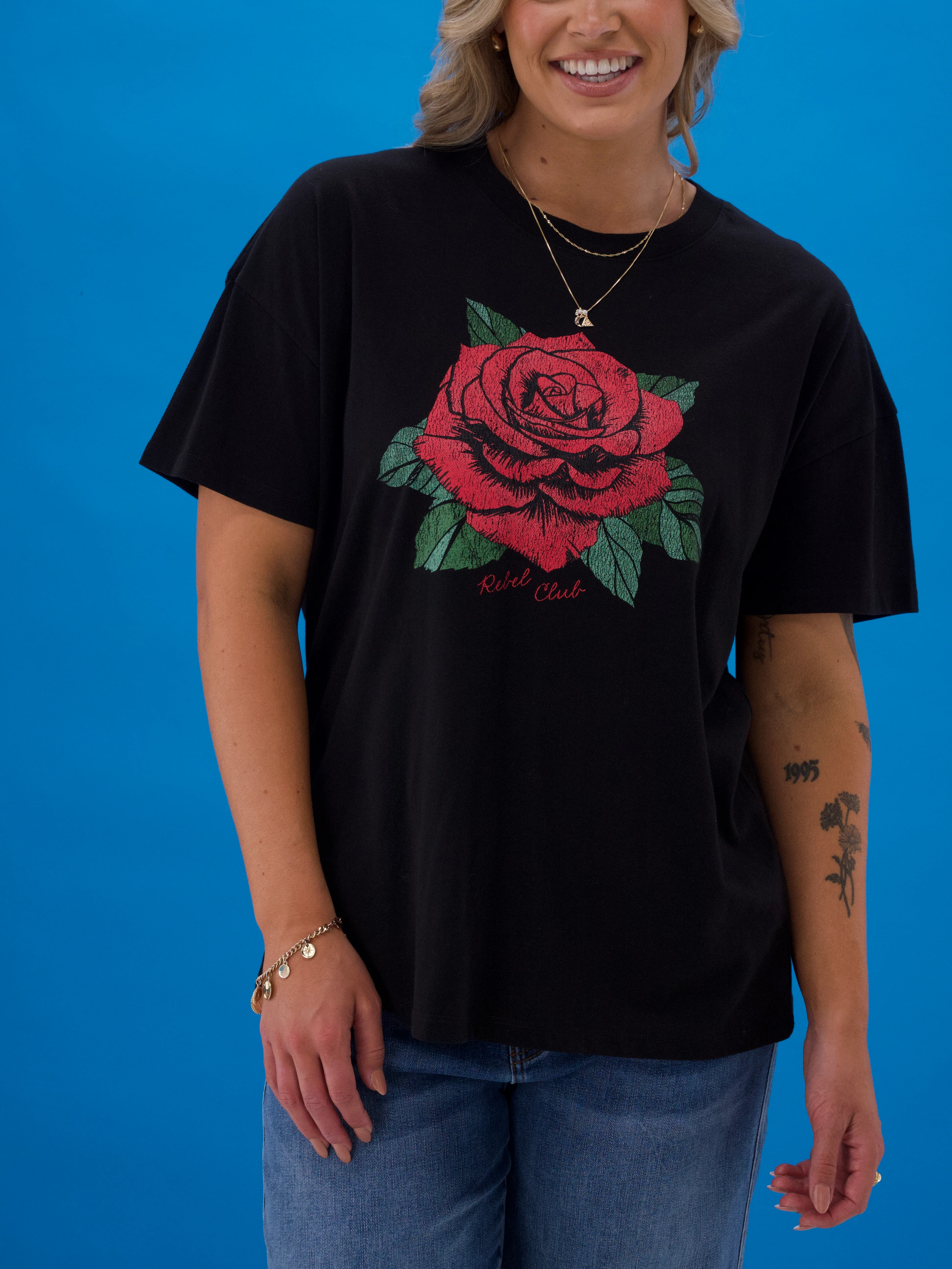 Rebel Club Faded Rose Tee Black - Image 3