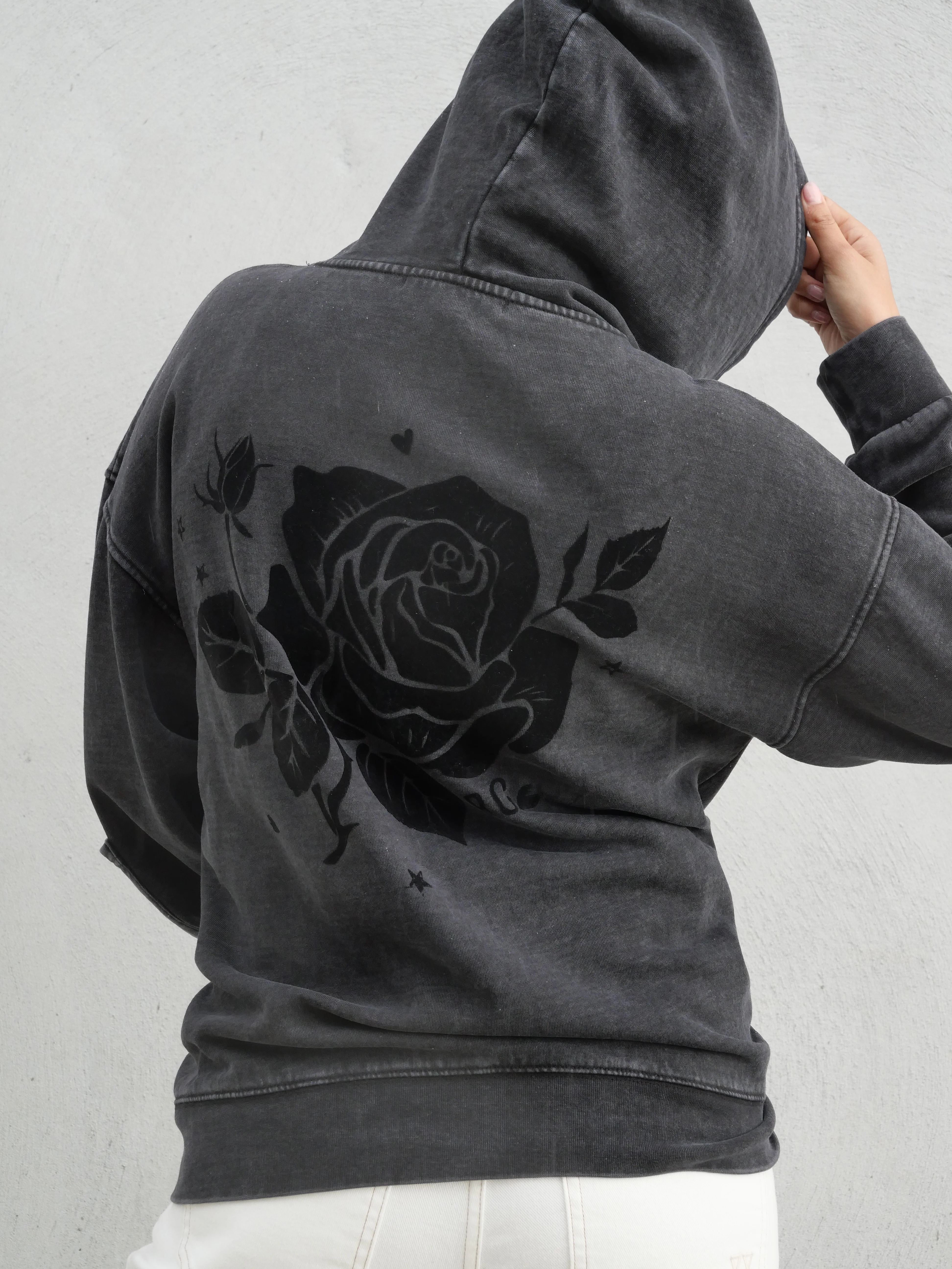 Rebel Club Flock Flower Hoodie Black Wash - Image 2