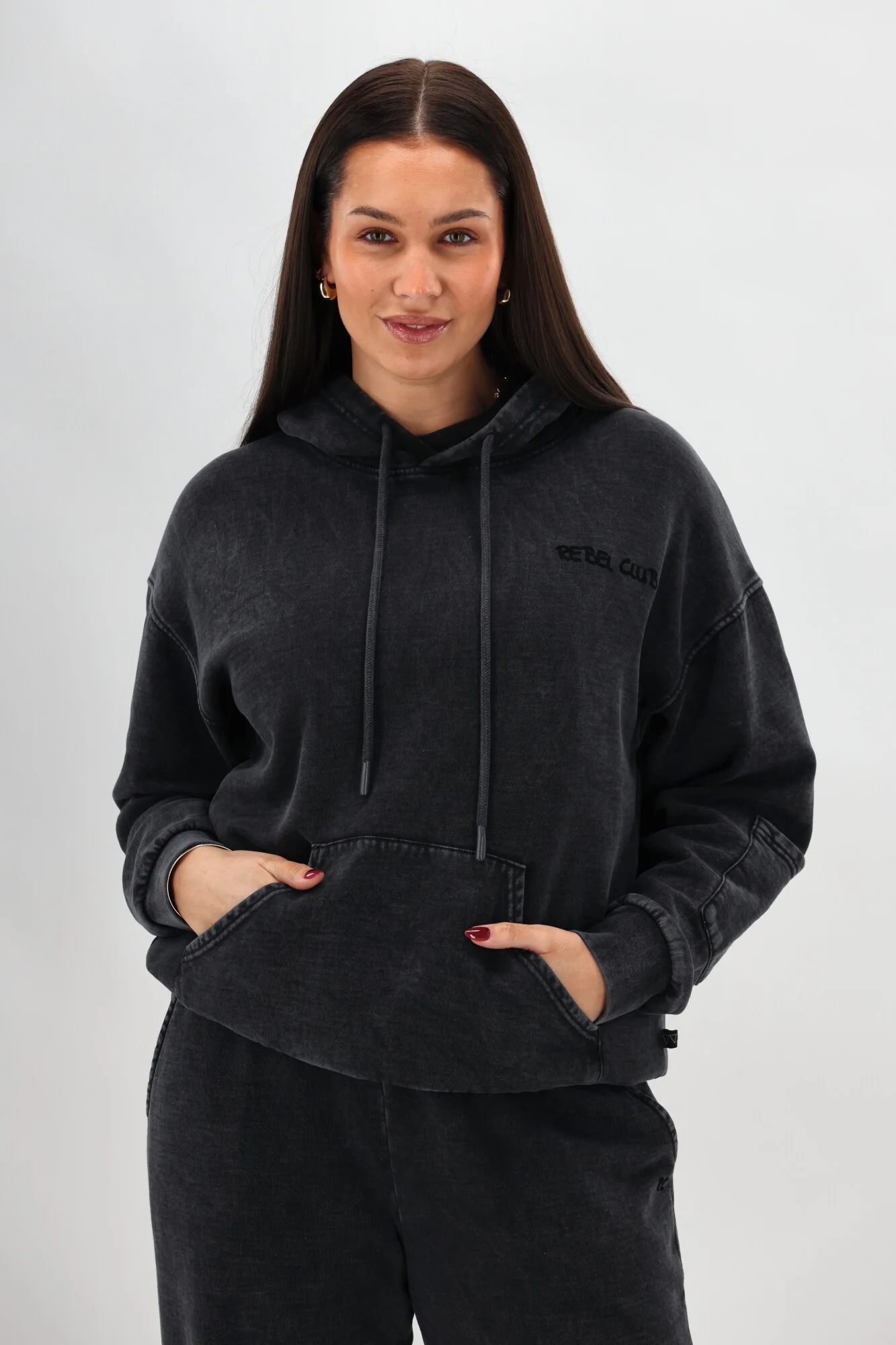 Rebel Club Flock Flower Hoodie Black Wash - Image 3