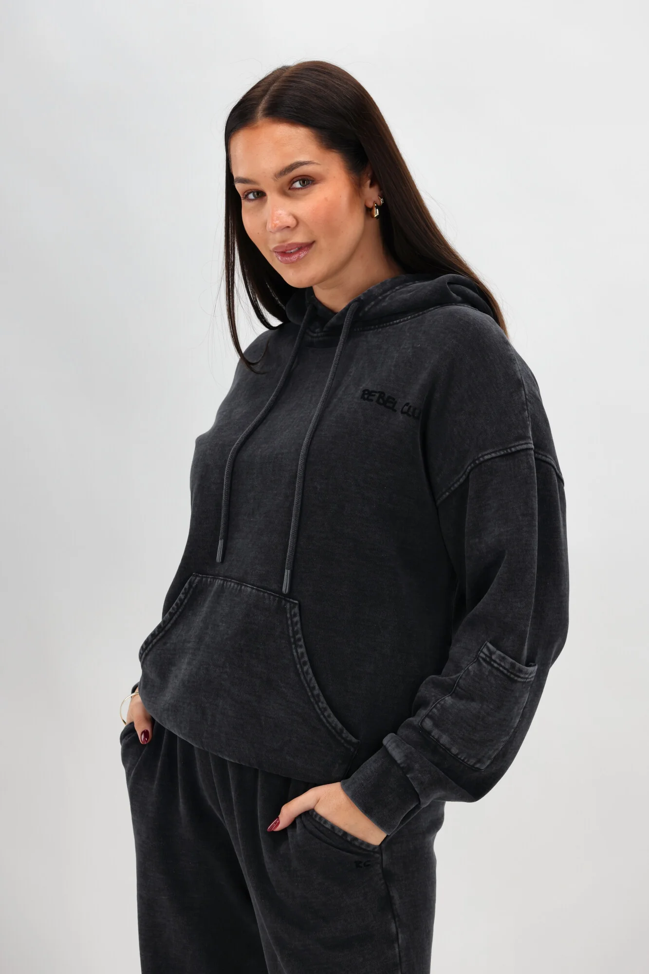 Rebel Club Flock Flower Hoodie Black Wash - Image 8