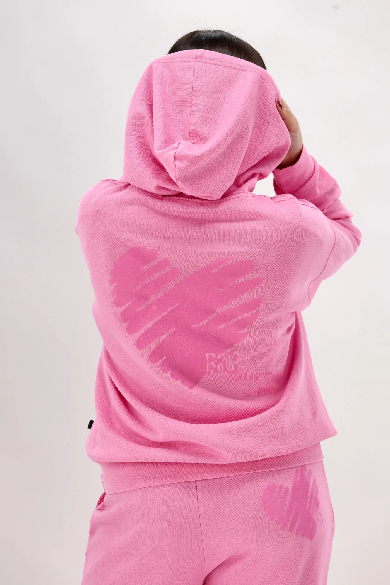 Rebel Club Flock Scribble Heart Hoodie Pink Wash - Image 10