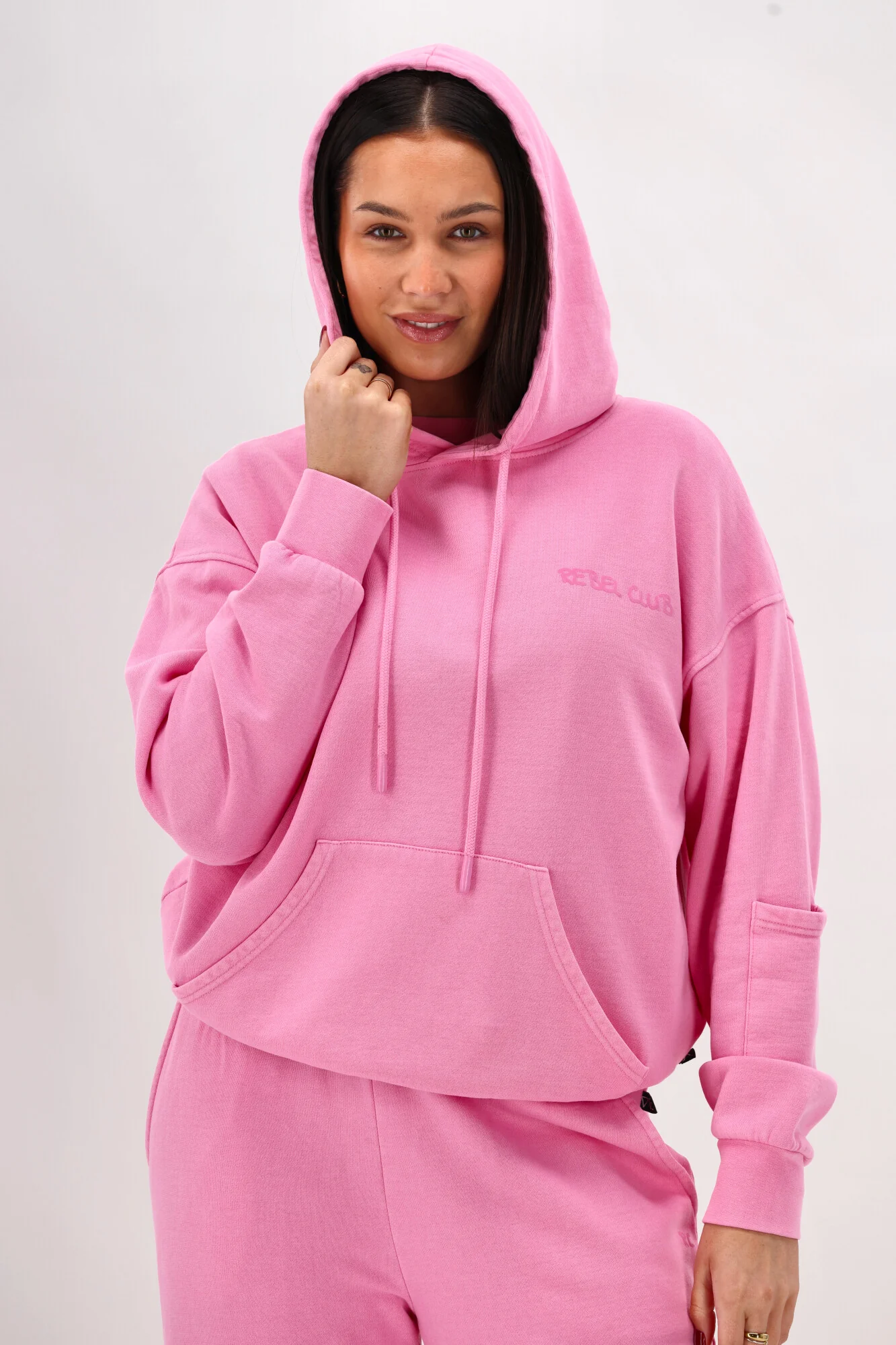 Rebel Club Flock Scribble Heart Hoodie Pink Wash - Image 3