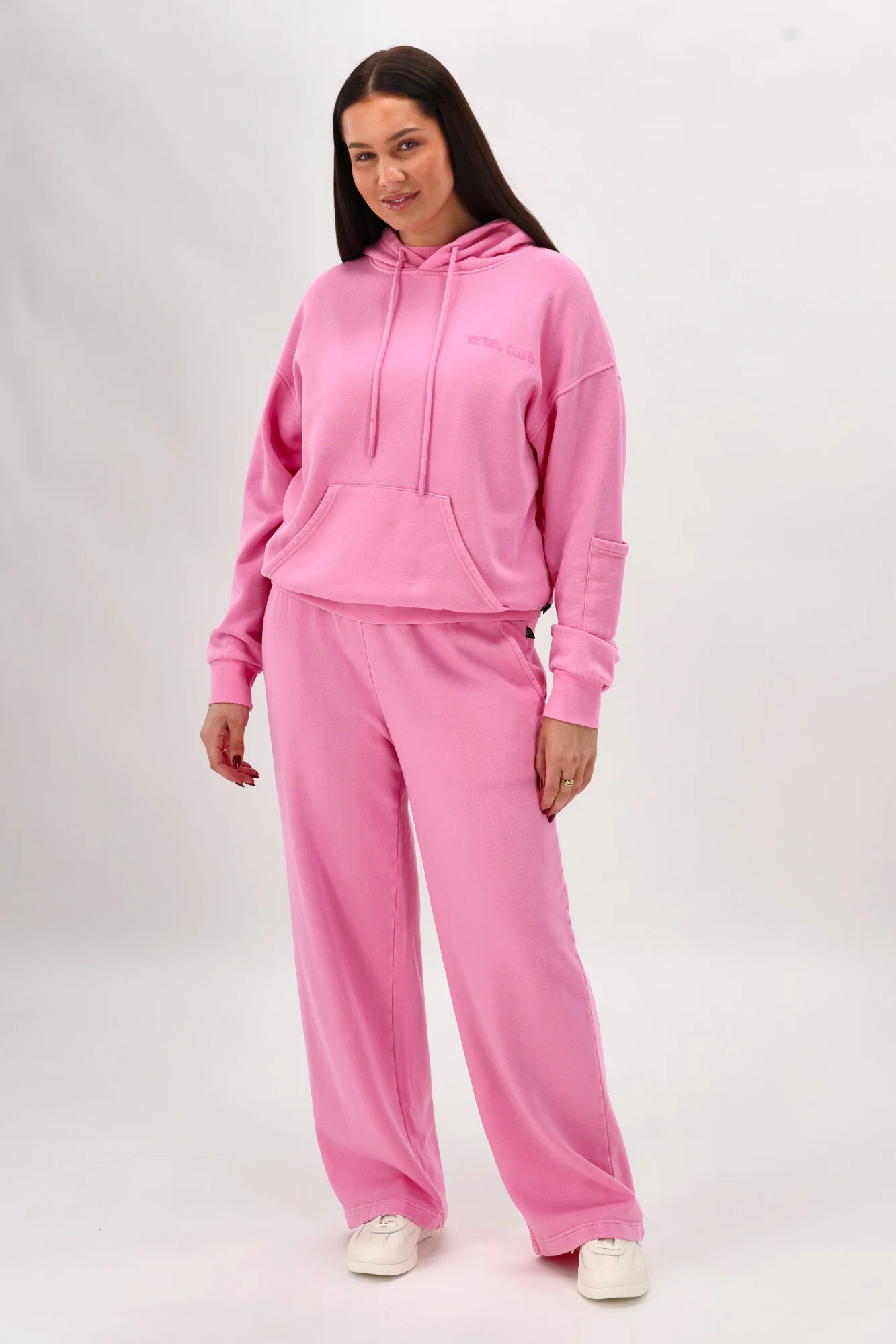 Rebel Club Flock Scribble Heart Hoodie Pink Wash - Image 4