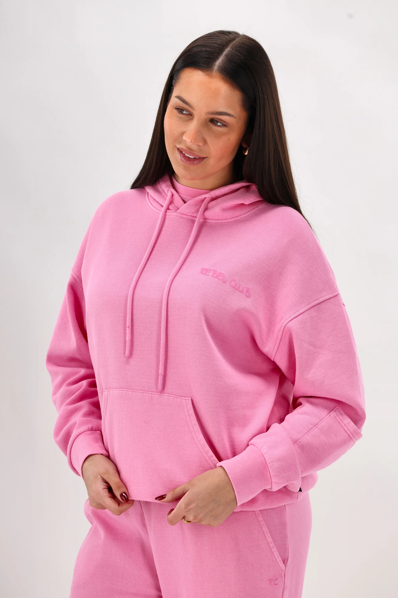 Rebel Club Flock Scribble Heart Hoodie Pink Wash - Image 6