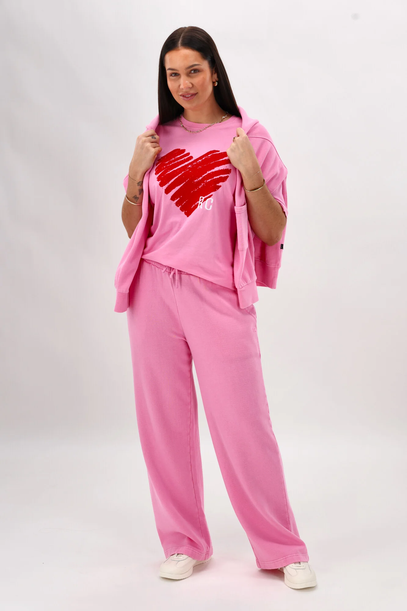 Rebel Club Flock Scribble Heart Hoodie Pink Wash - Image 8
