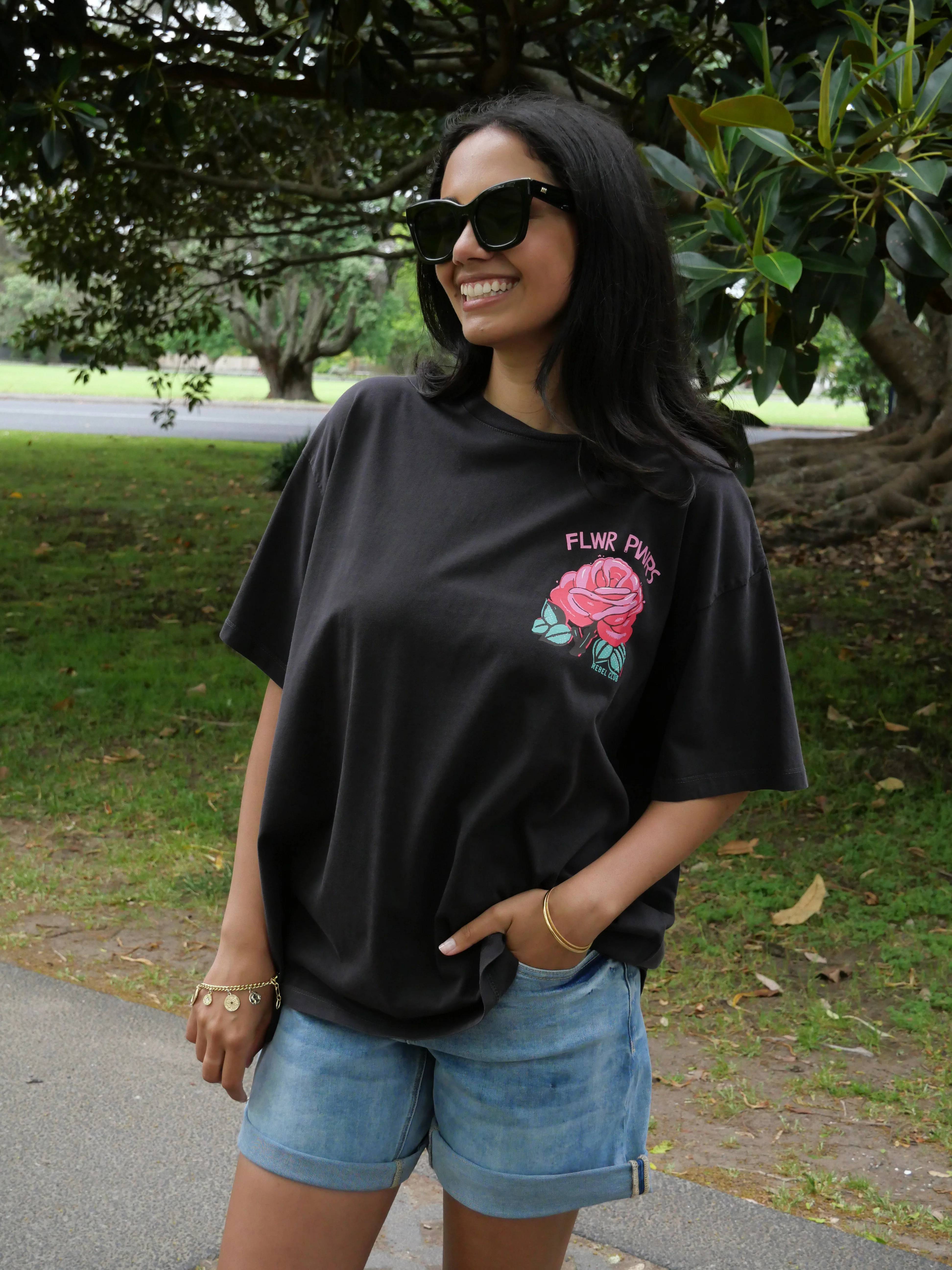 Rebel Club Flower Power Tee Washed Black - Image 2