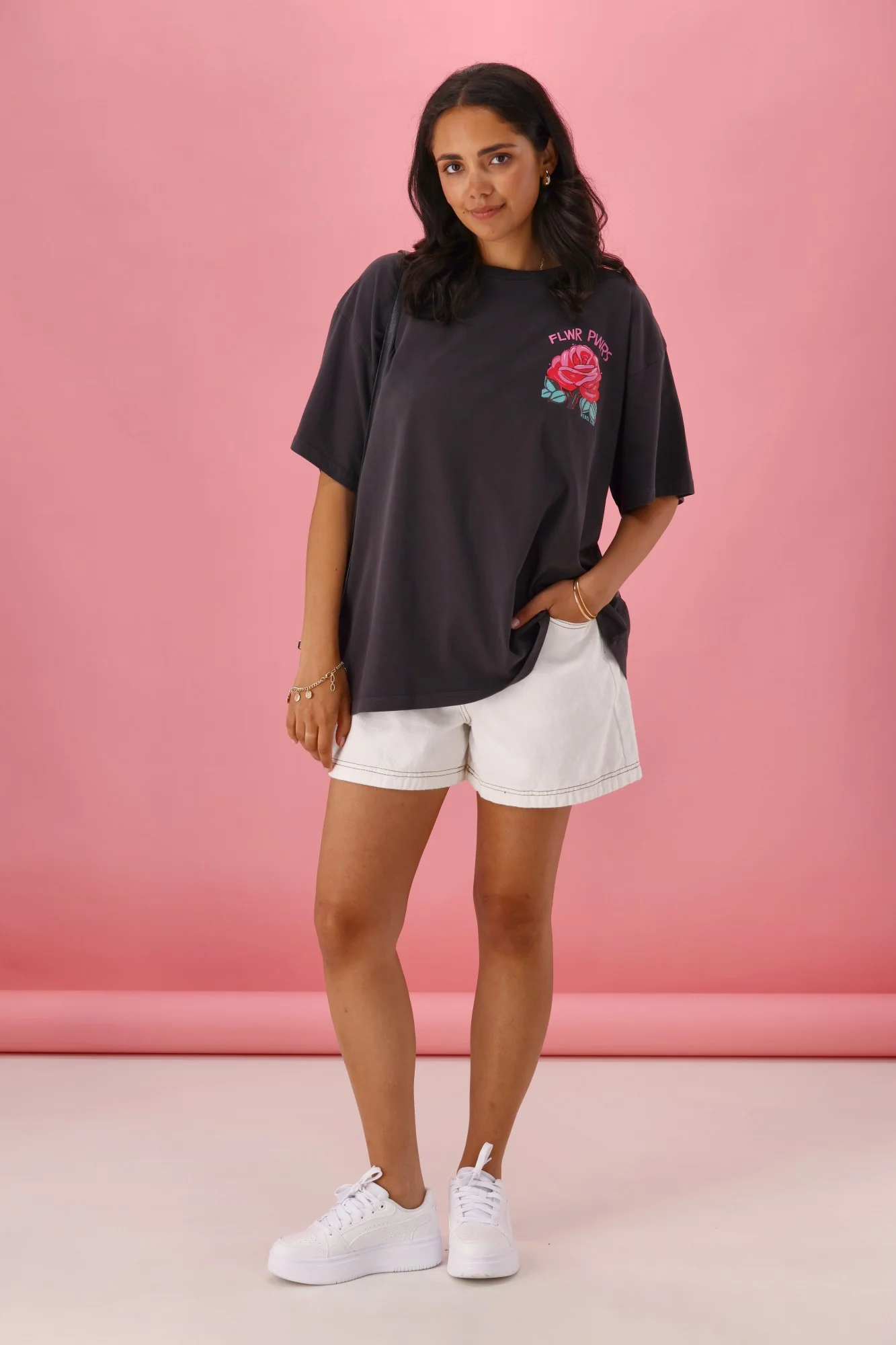 Rebel Club Flower Power Tee Washed Black - Image 3