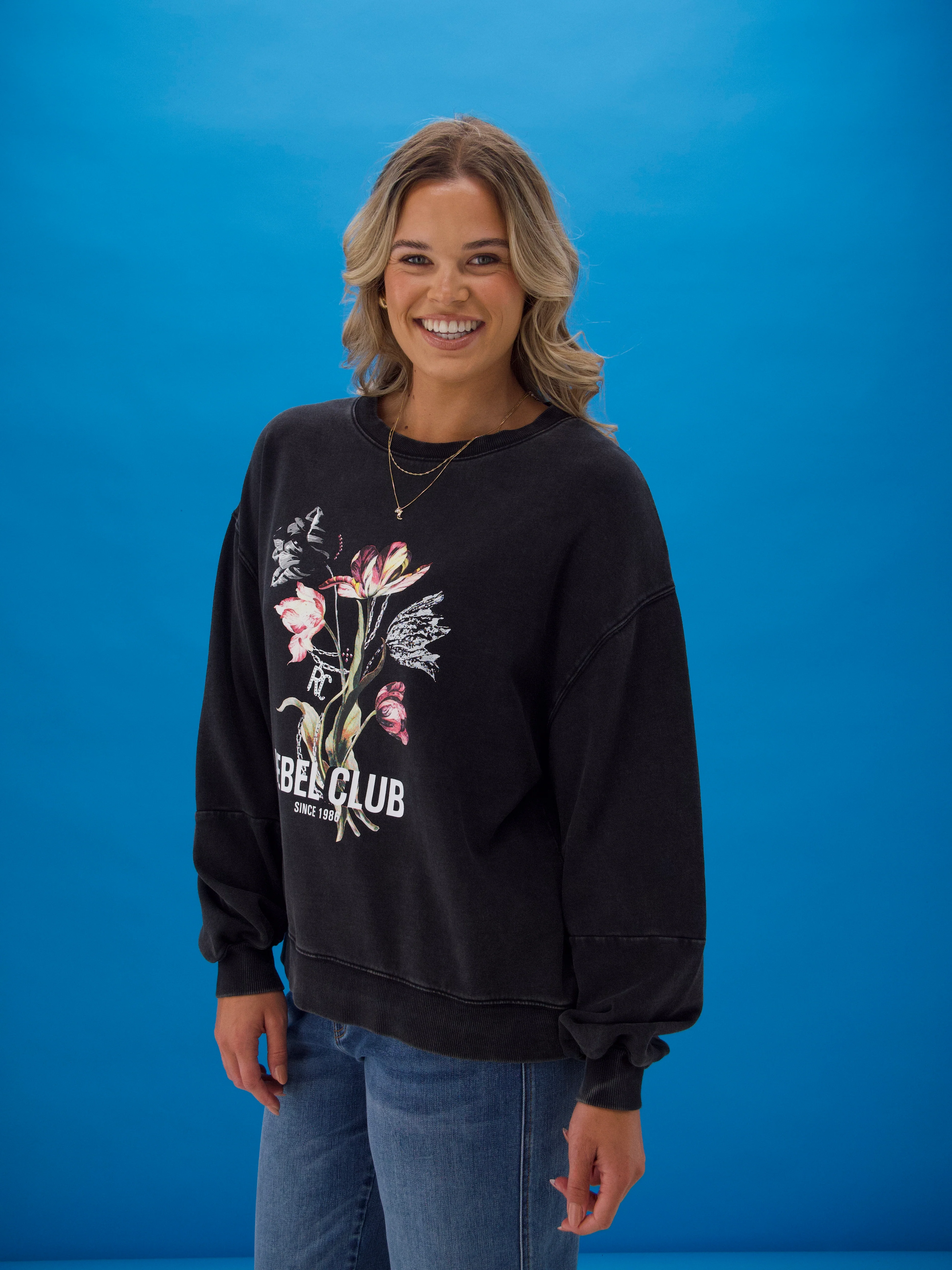 Rebel Club Flowers And Chains Jumper Washed Black - Image 3