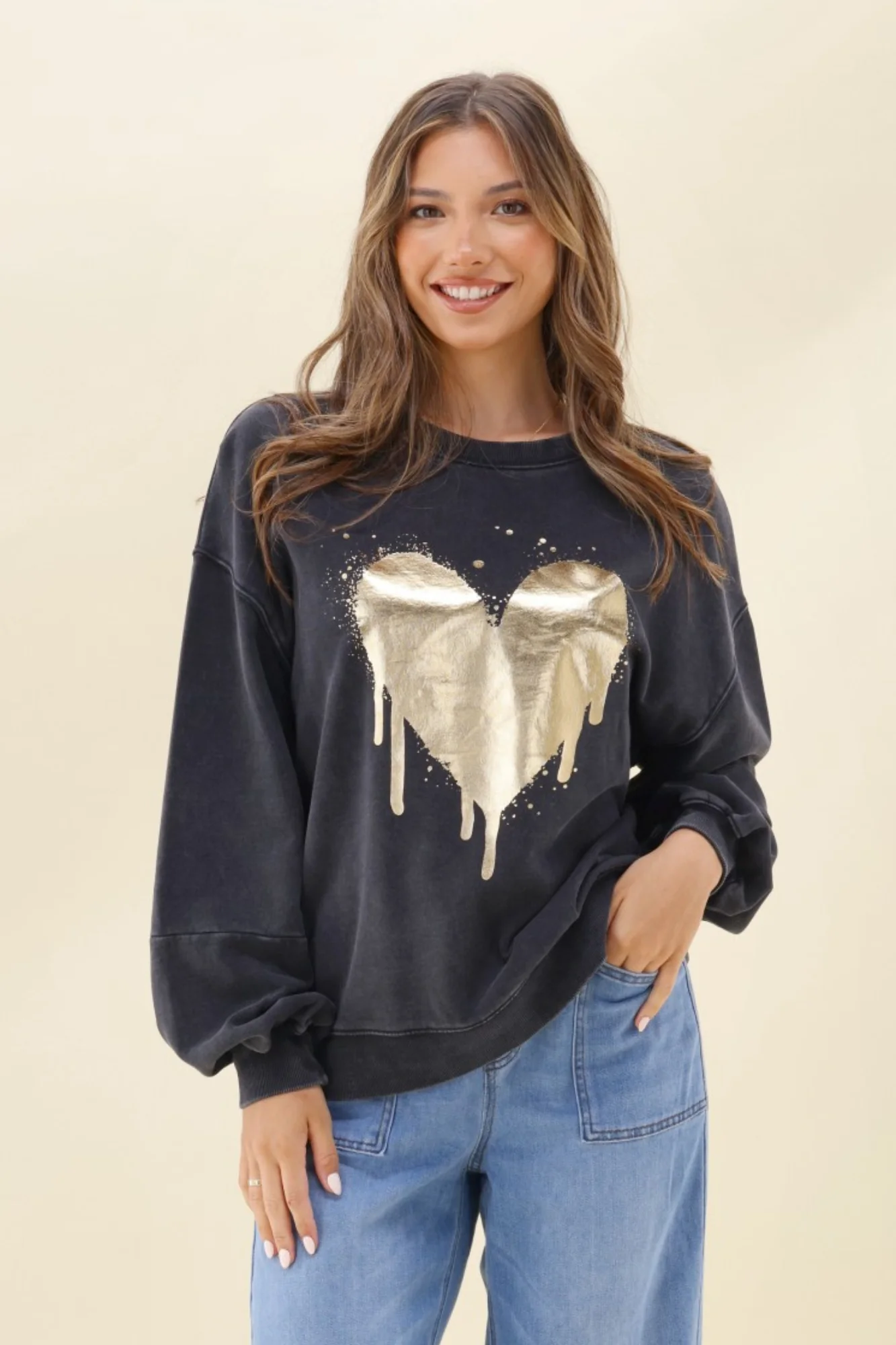 Rebel Club Graffiti Heart Jumper Washed Black - Image 3