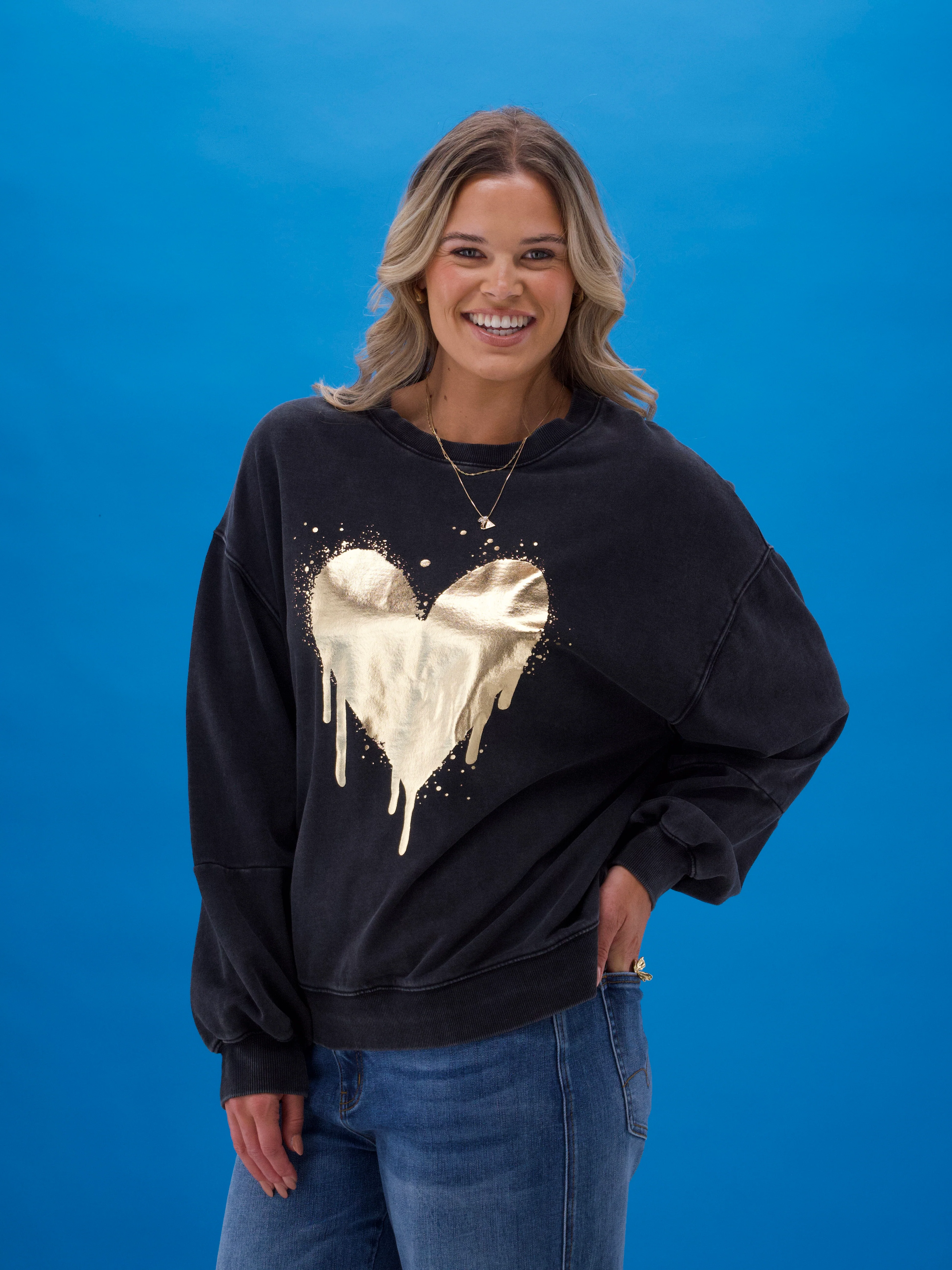 Rebel Club Graffiti Heart Jumper Washed Black - Image 4