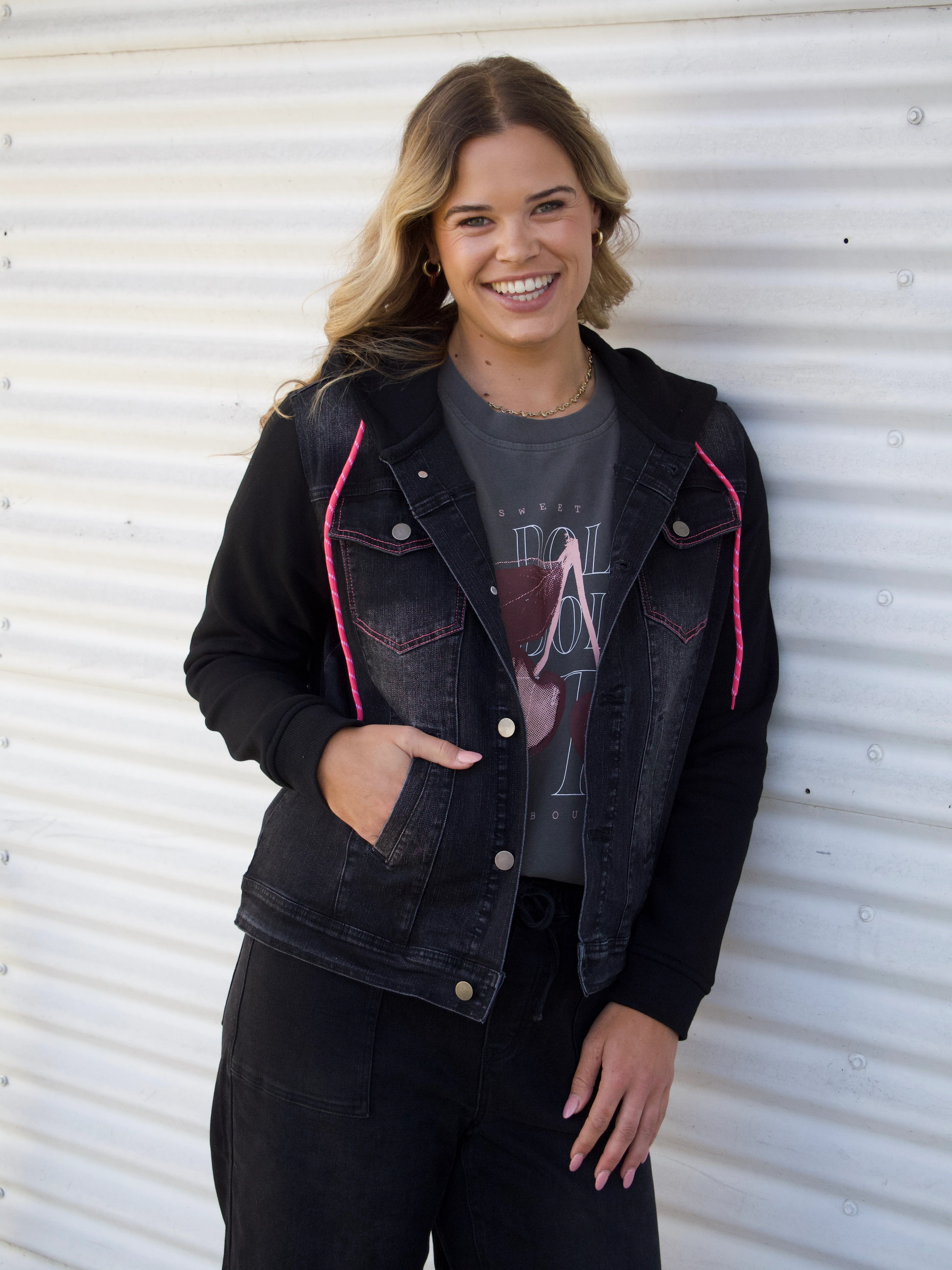 Rebel Club Hooded Denim Jacket Black - Image 2
