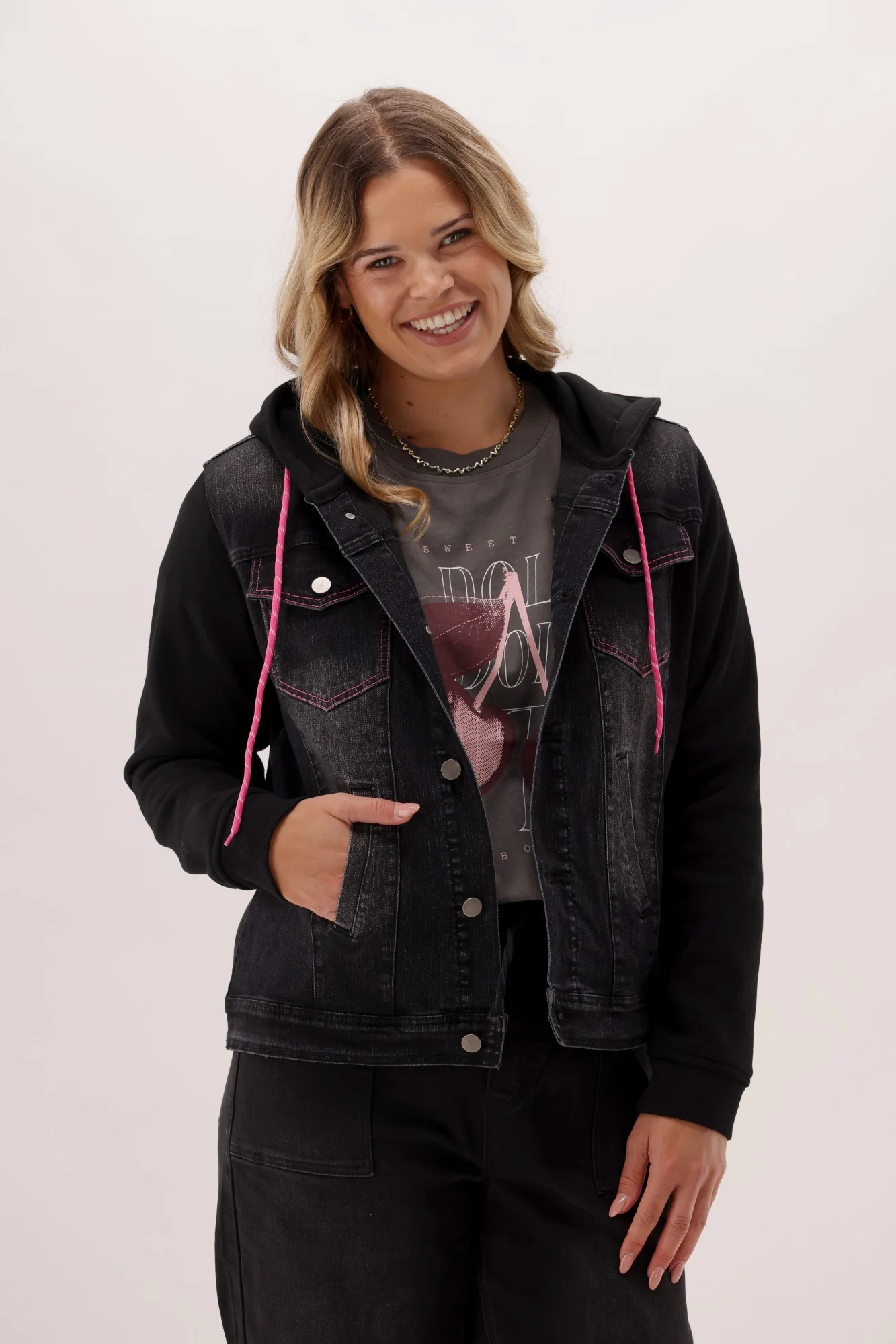 Rebel Club Hooded Denim Jacket Black - Image 3