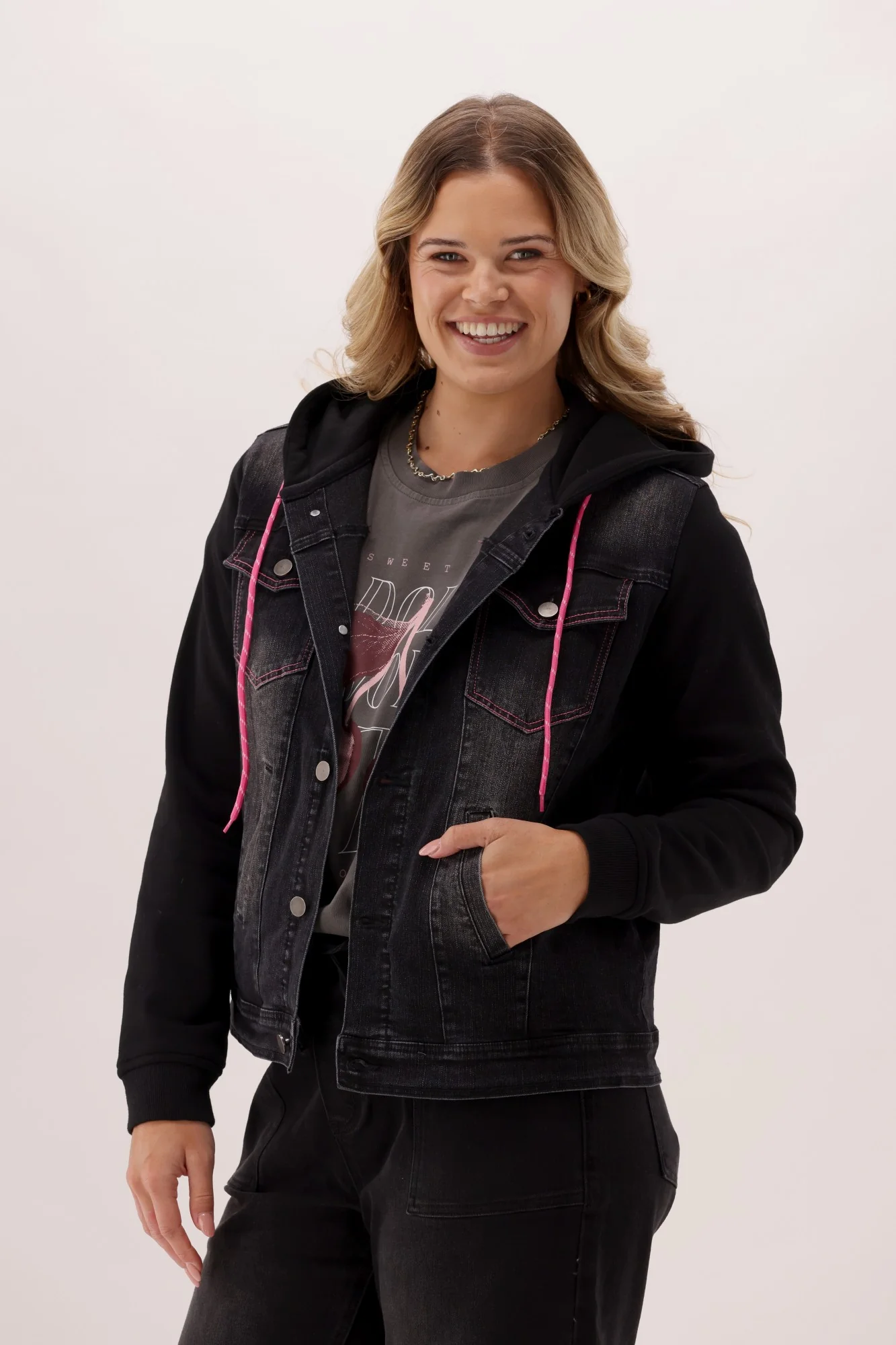 Rebel Club Hooded Denim Jacket Black - Image 5