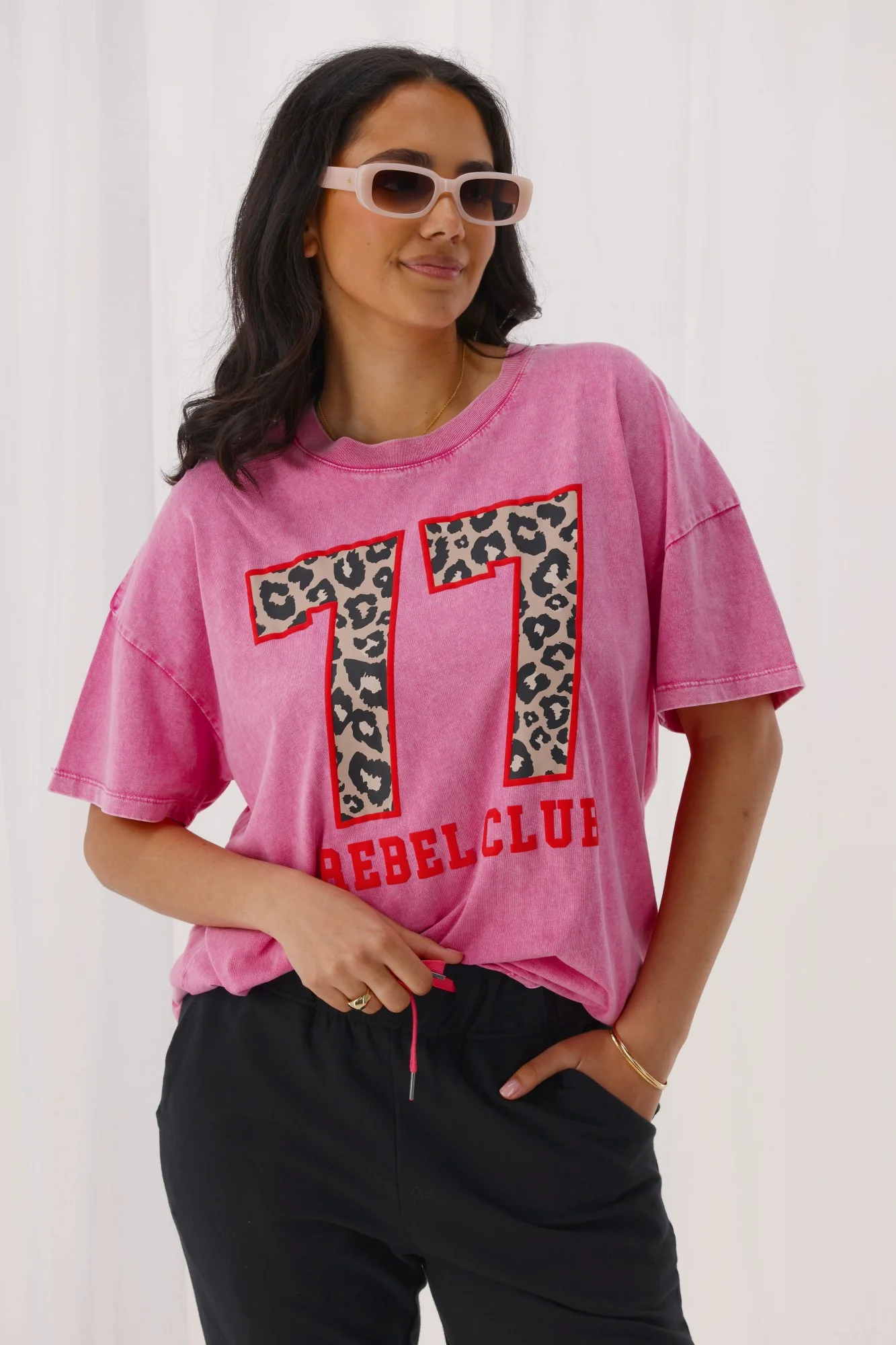 Rebel Club Leopard Club Boyfriend Tee Pink