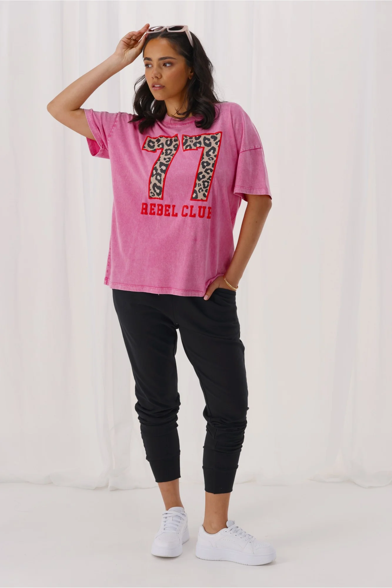 Rebel Club Leopard Club Boyfriend Tee Pink - Image 2