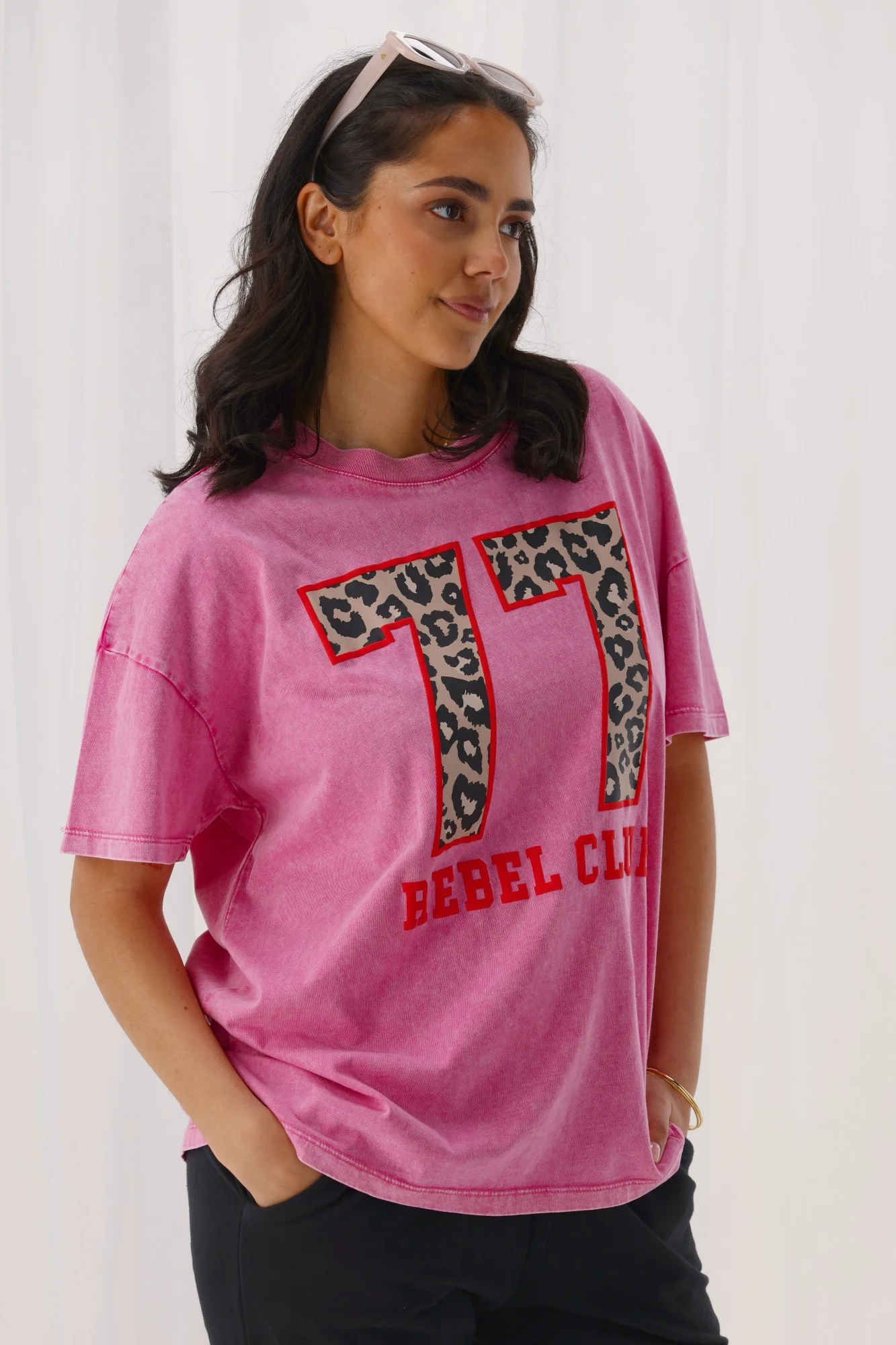 Rebel Club Leopard Club Boyfriend Tee Pink - Image 3