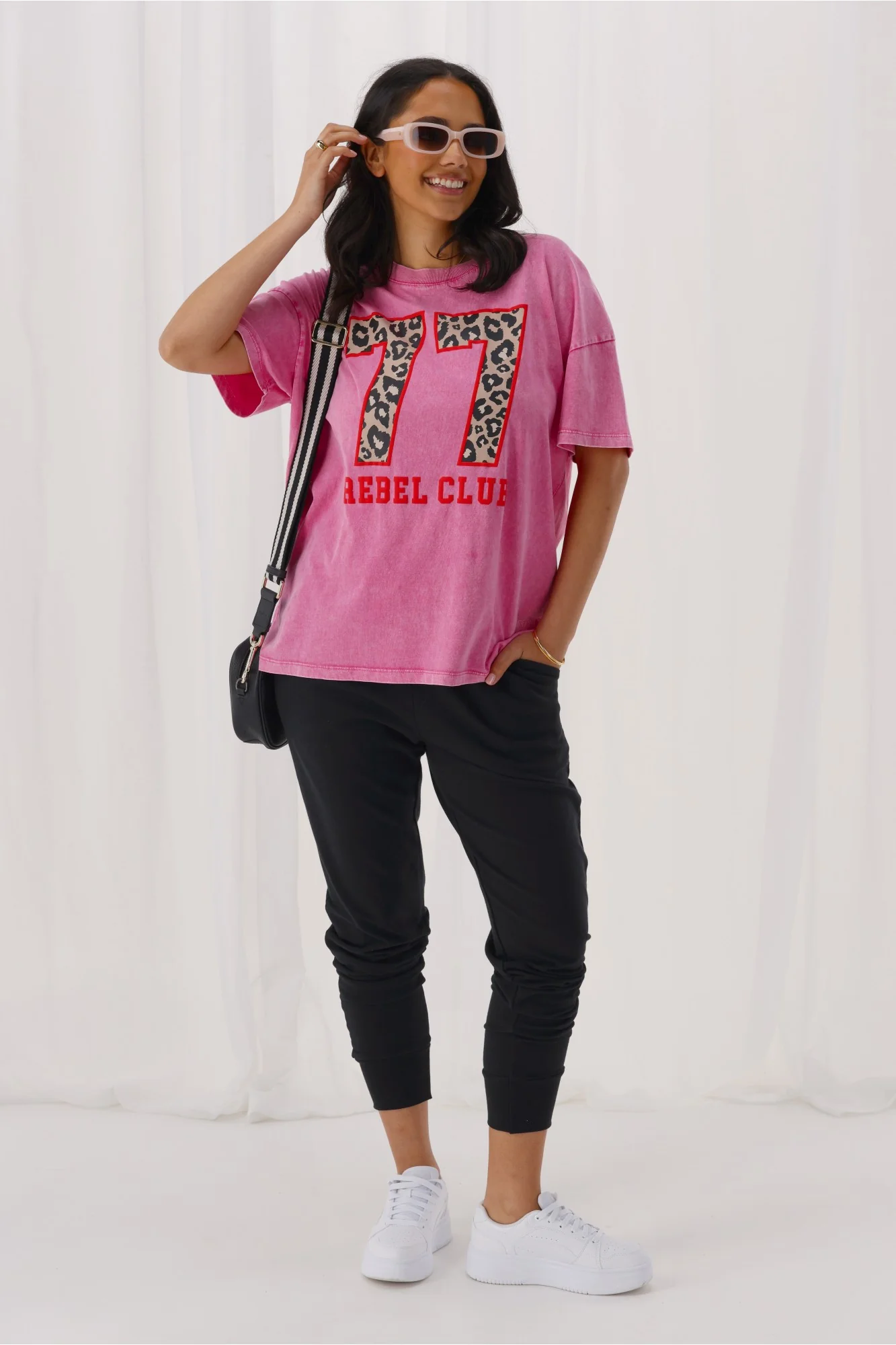 Rebel Club Leopard Club Boyfriend Tee Pink - Image 4