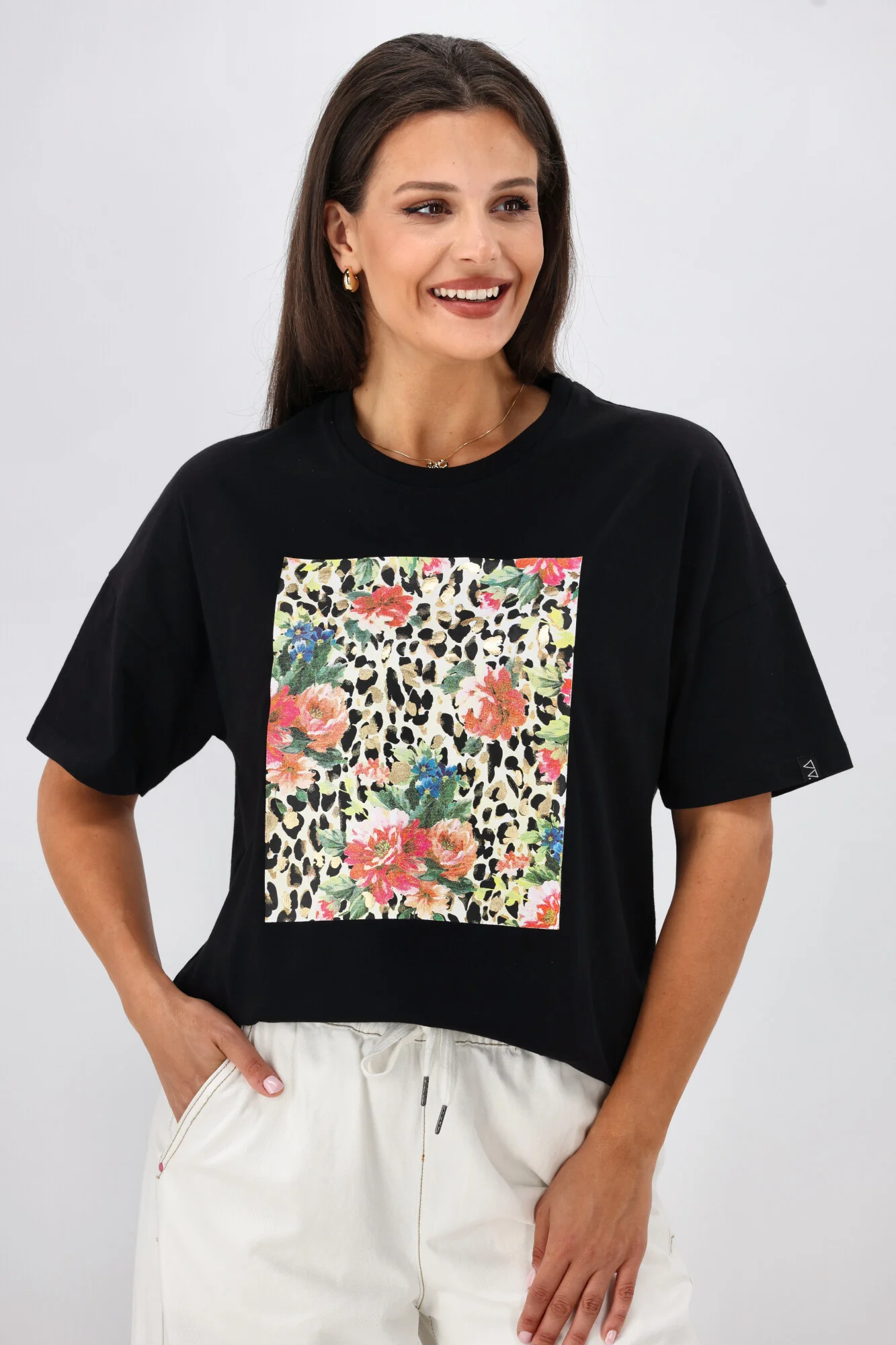 Rebel Club Leopard Dreams Block Boyfriend Tee Black - Image 2