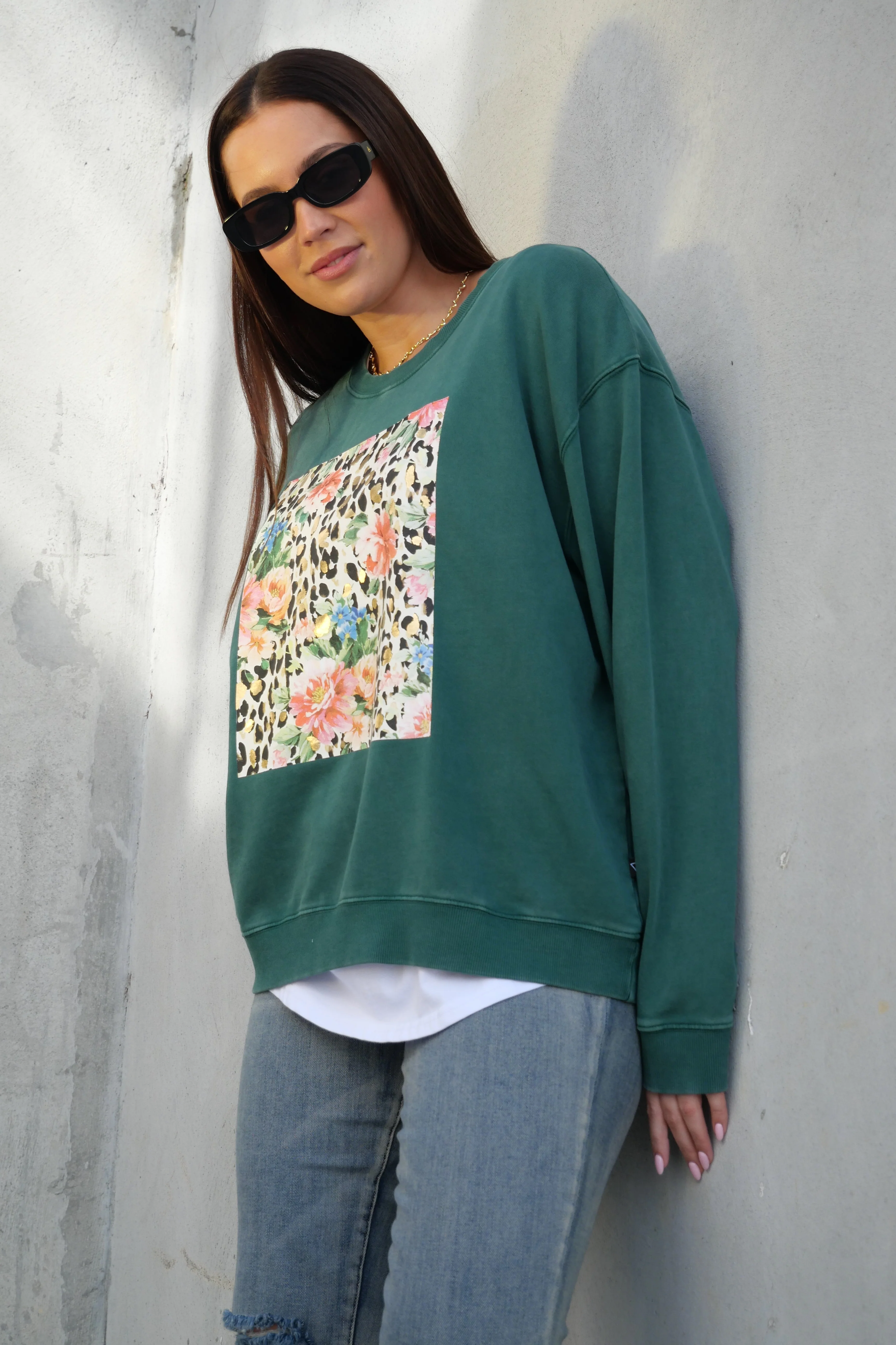 Rebel Club Leopard Dreams Block Crew Washed Green - Image 4