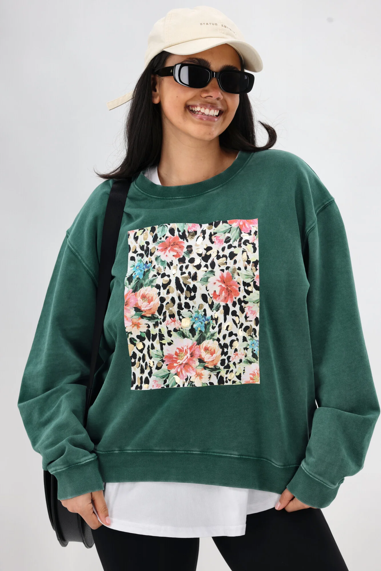 Rebel Club Leopard Dreams Block Crew Washed Green - Image 5