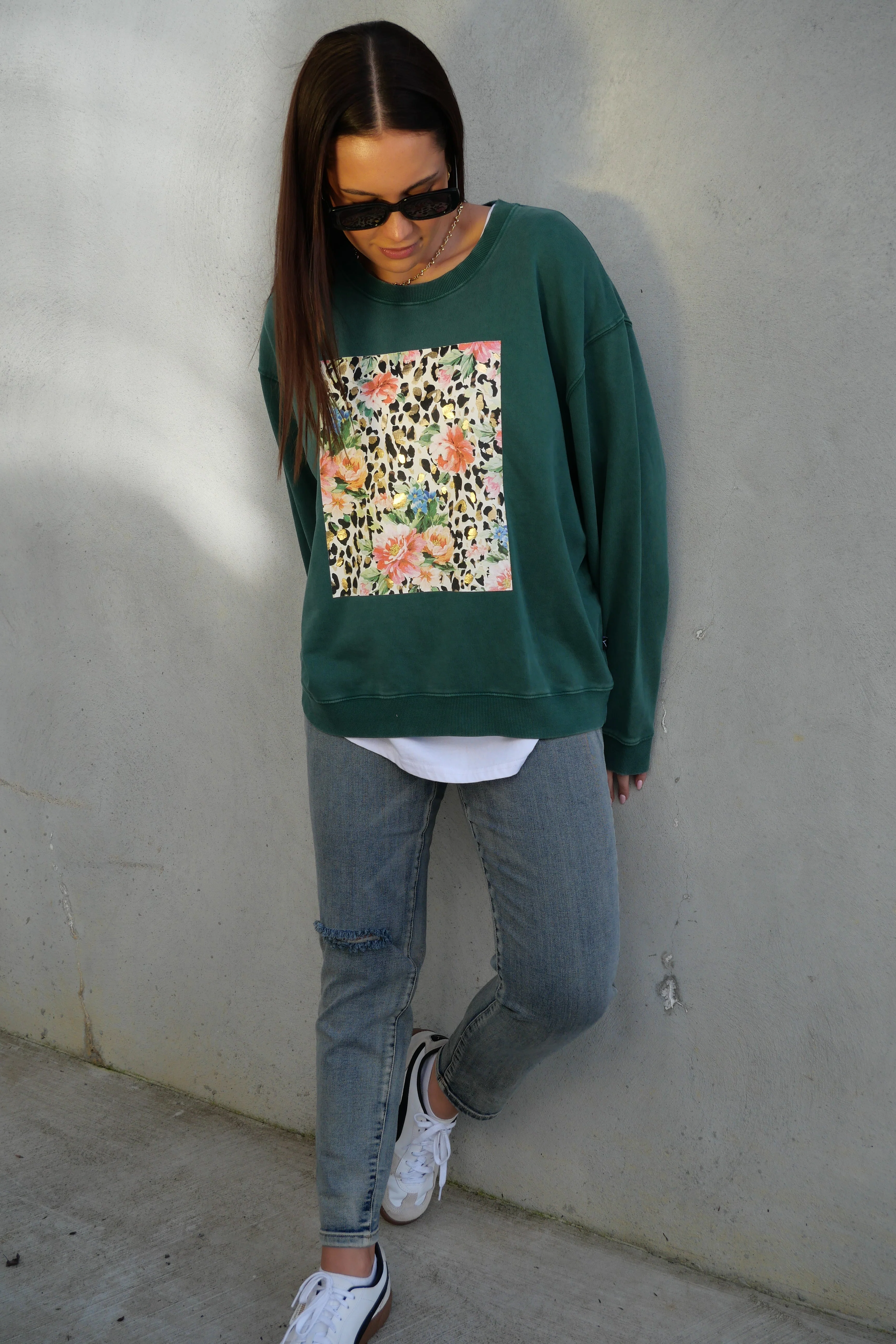 Rebel Club Leopard Dreams Block Crew Washed Green - Image 7