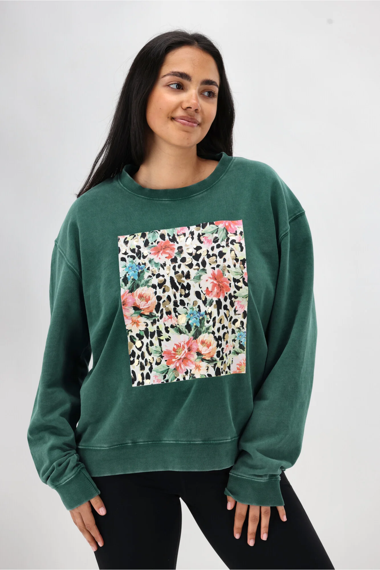 Rebel Club Leopard Dreams Block Crew Washed Green - Image 8