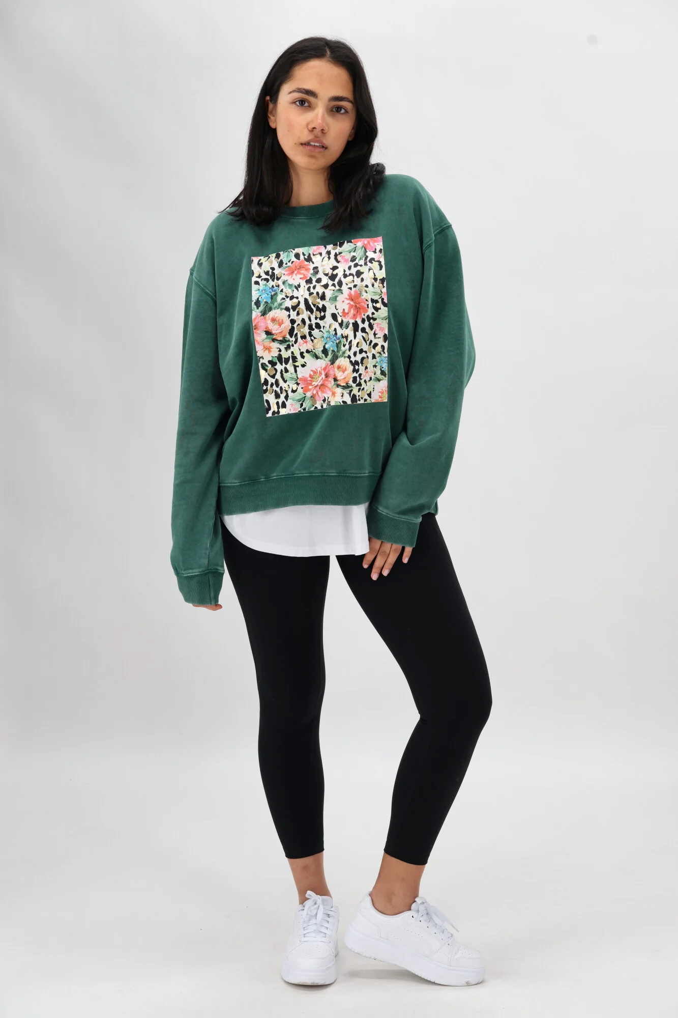 Rebel Club Leopard Dreams Block Crew Washed Green - Image 9
