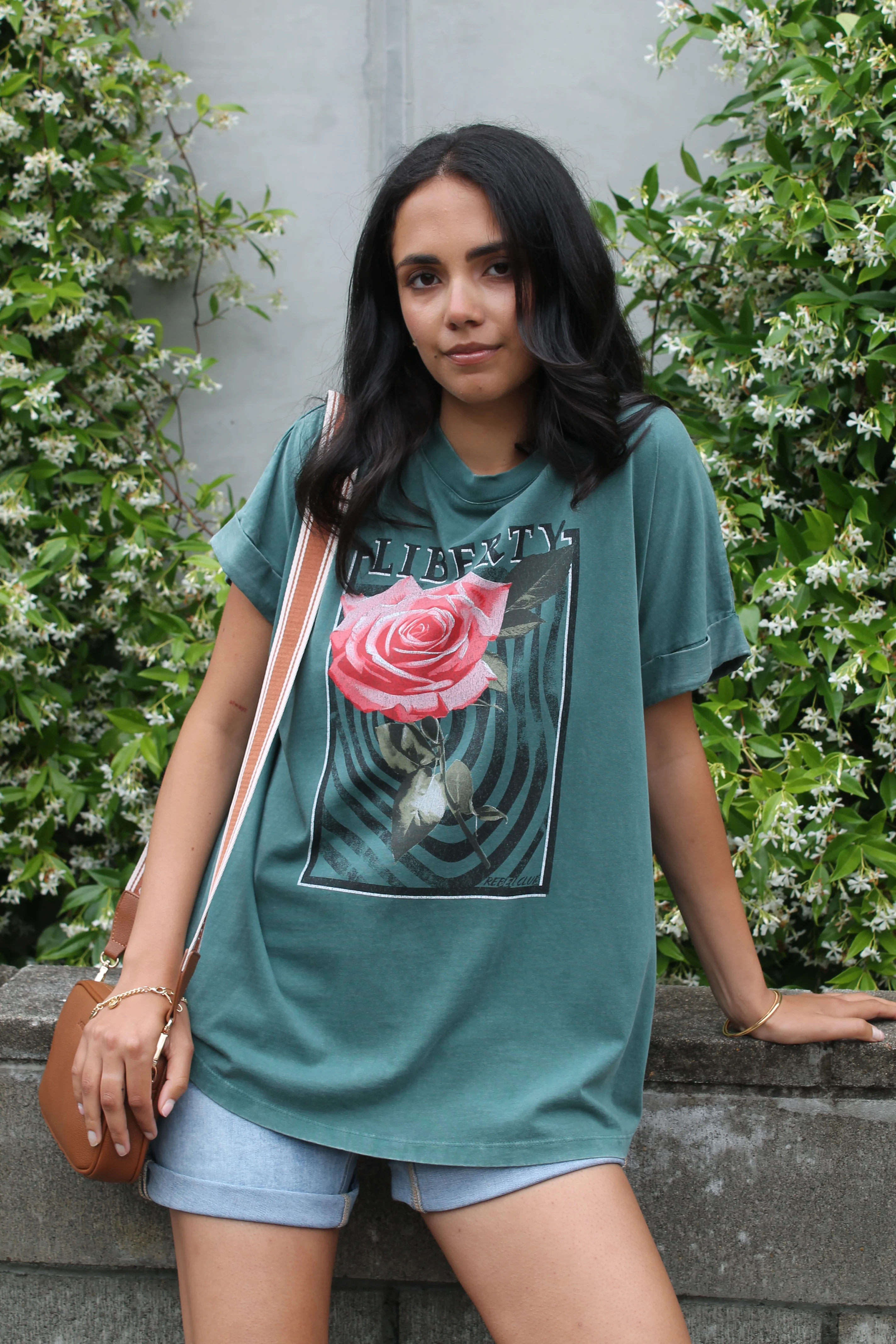 Rebel Club Liberty Rose Capsleeve Tee Green