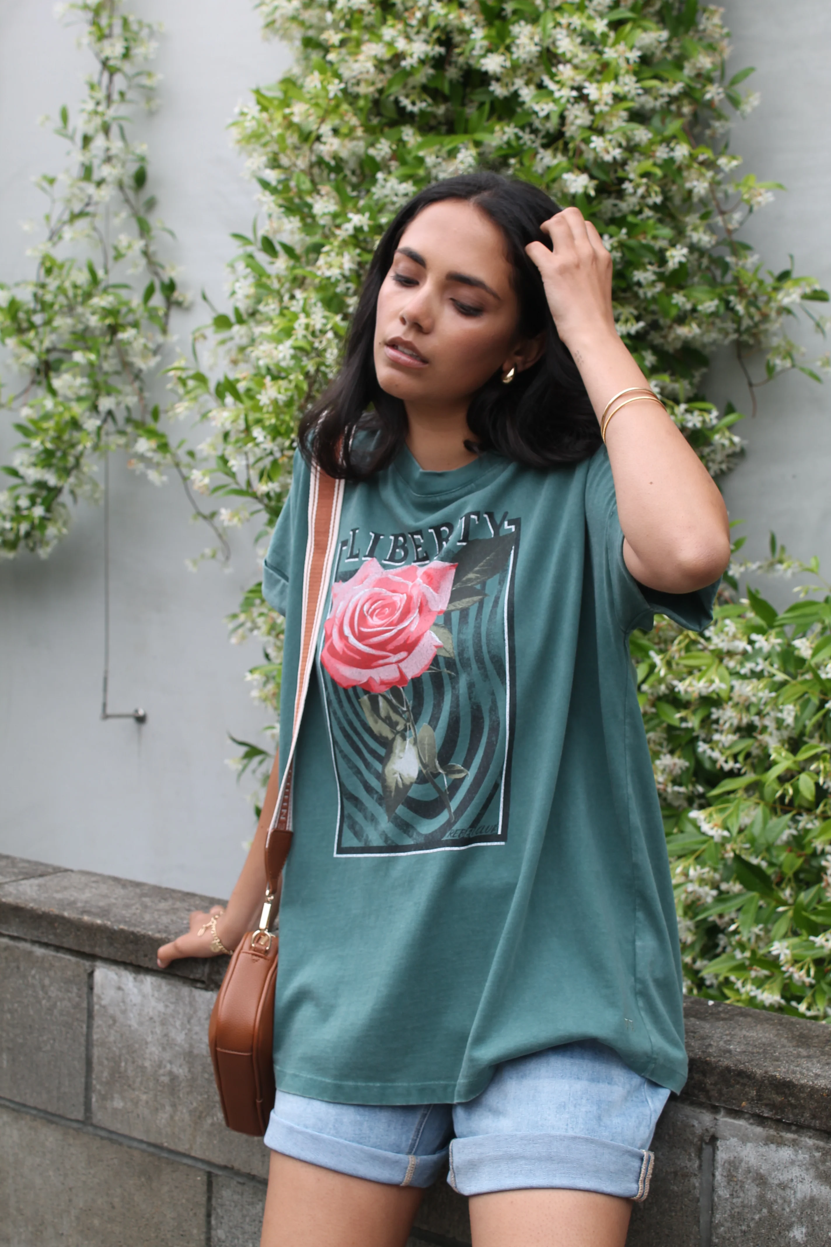 Rebel Club Liberty Rose Capsleeve Tee Green - Image 2