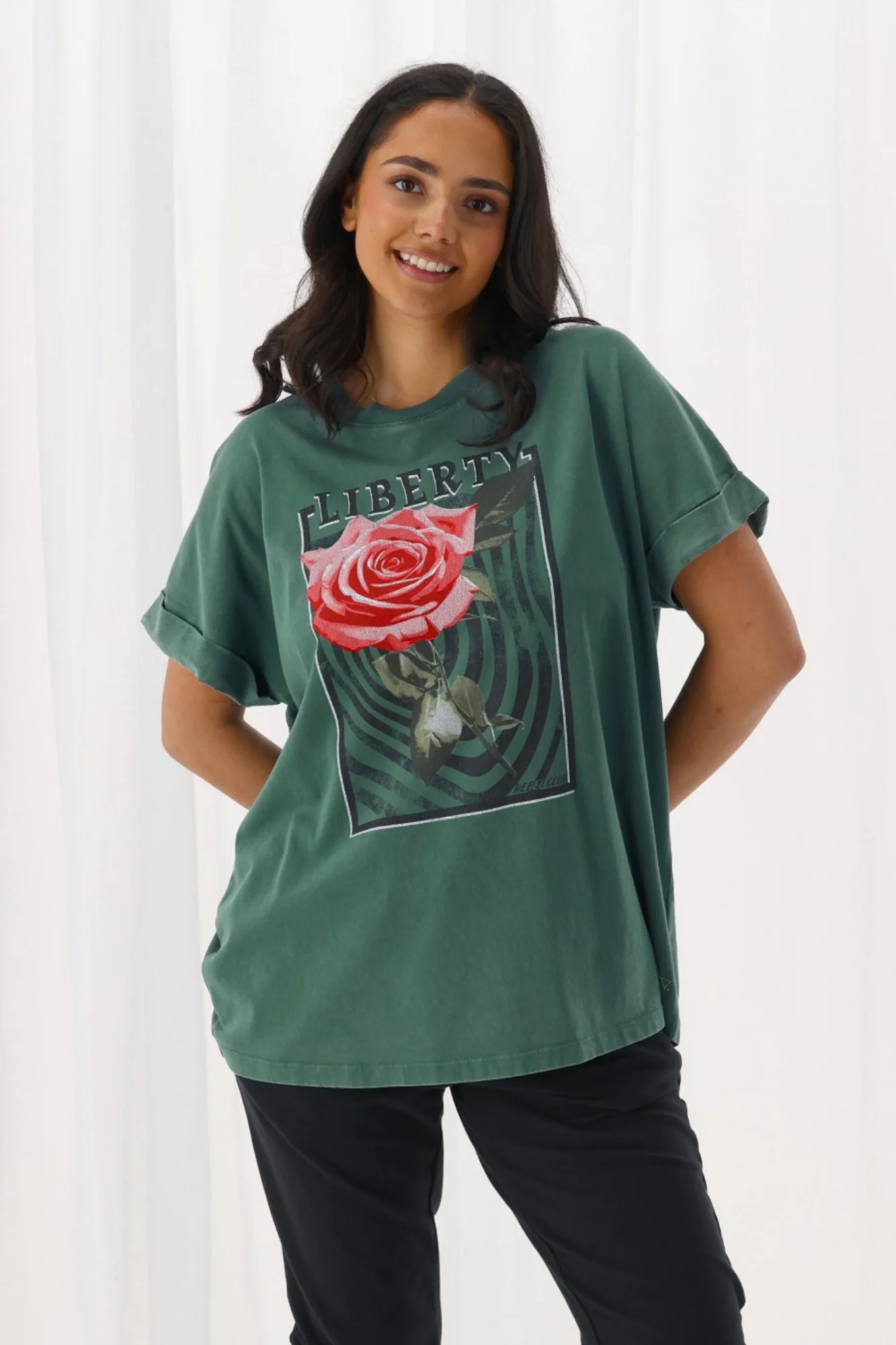 Rebel Club Liberty Rose Capsleeve Tee Green - Image 3