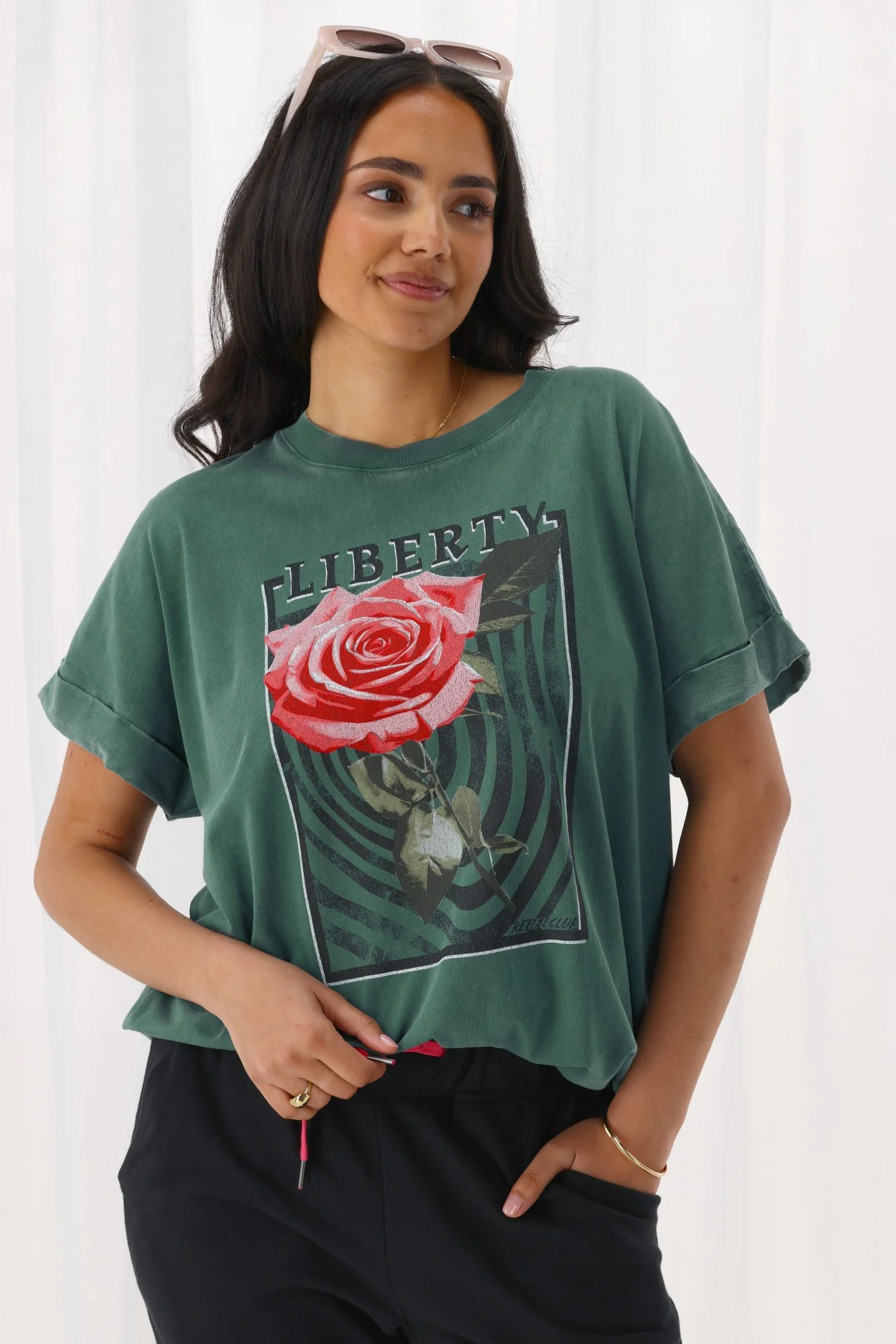 Rebel Club Liberty Rose Capsleeve Tee Green - Image 5