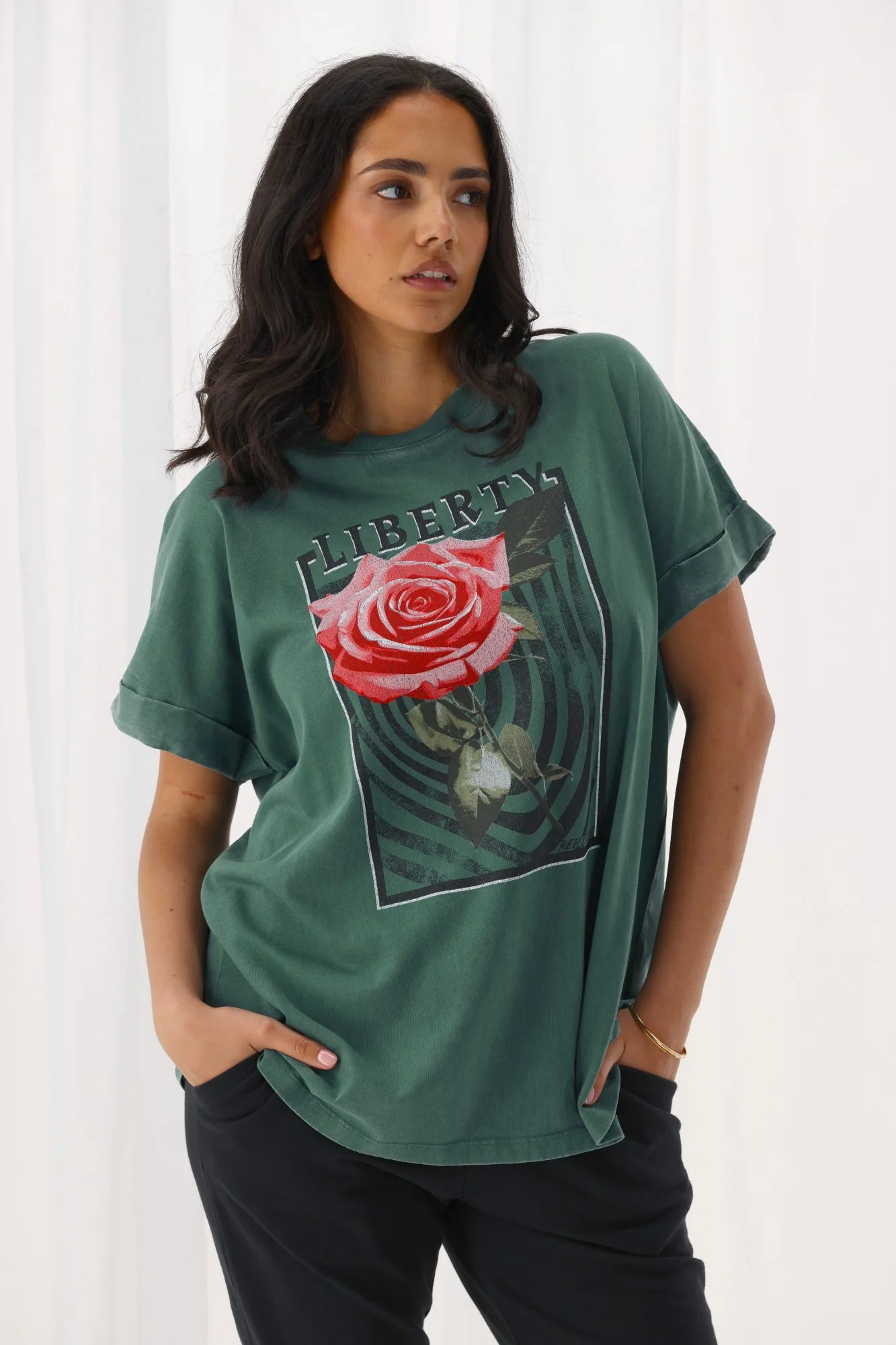 Rebel Club Liberty Rose Capsleeve Tee Green - Image 7