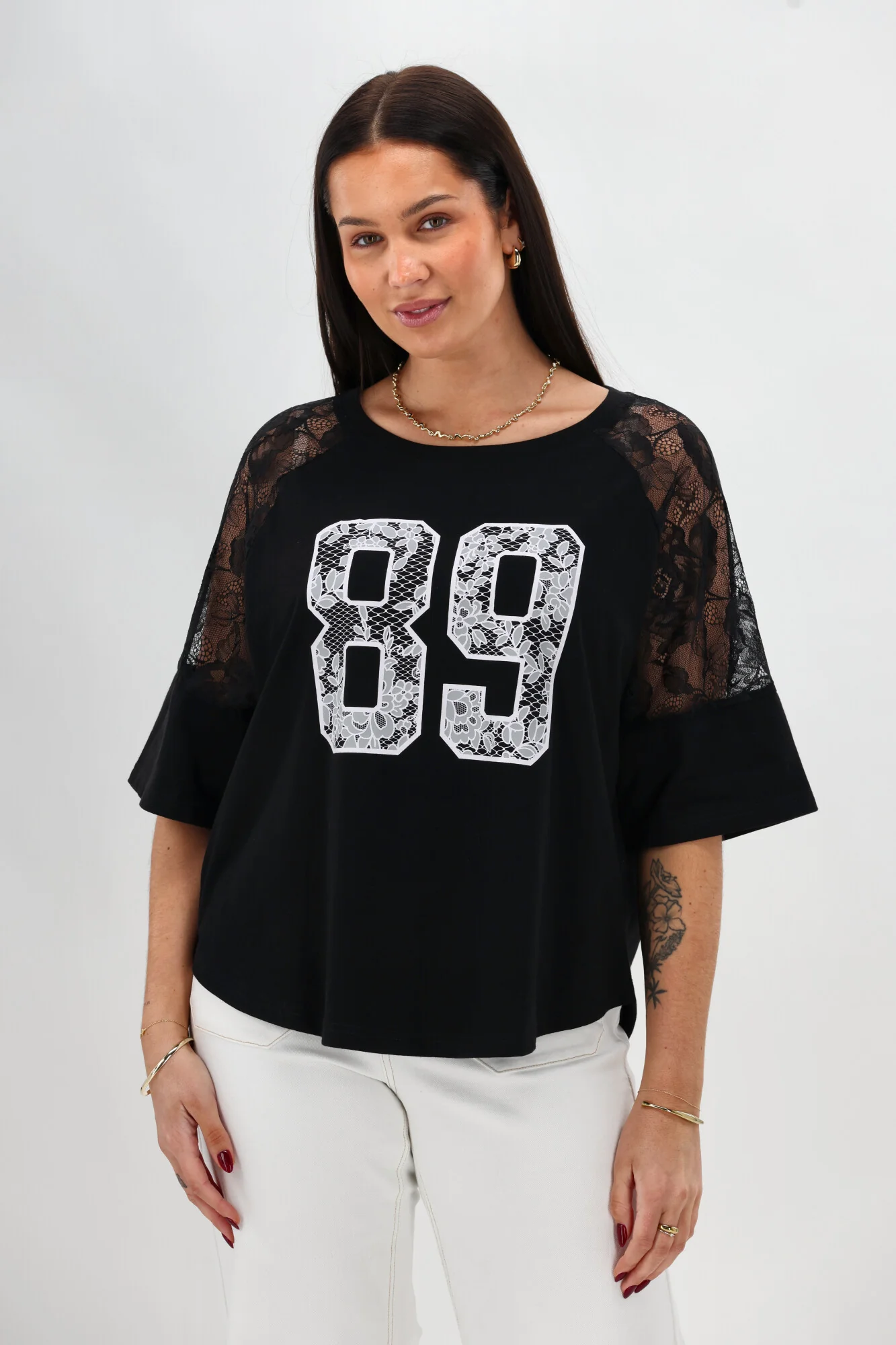 Rebel Club Lola Lace Tee Black - Image 2