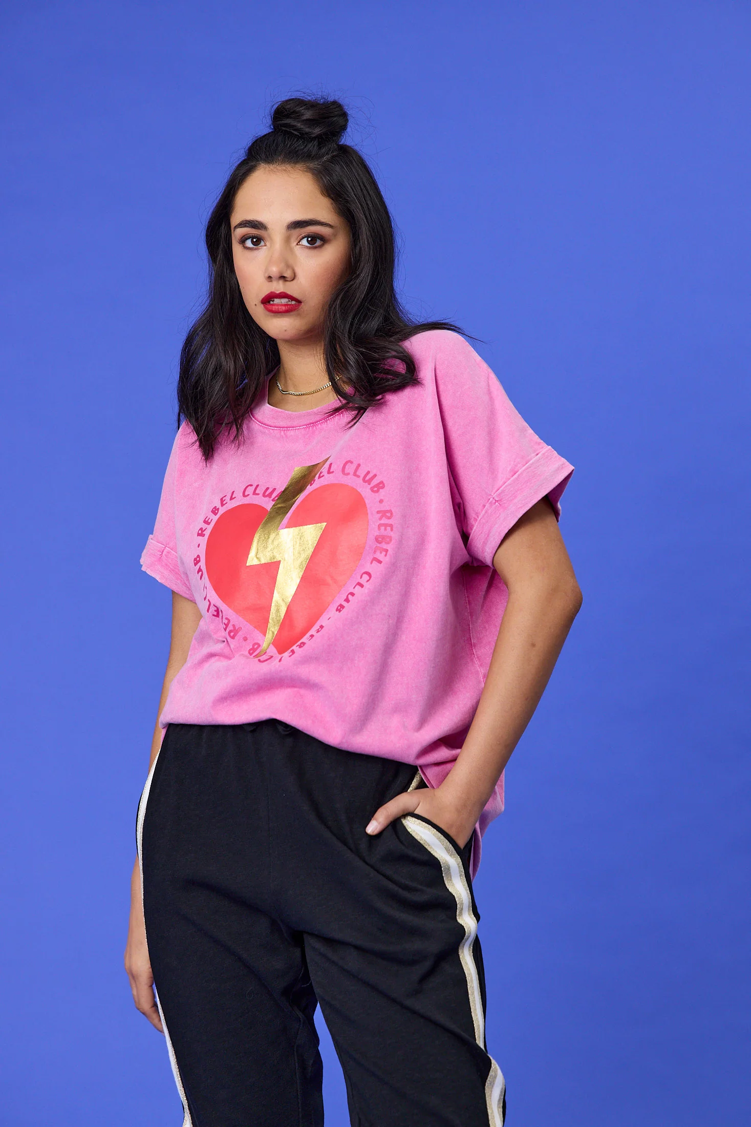 Rebel Club Love Bolted Capsleeve Tee Pink