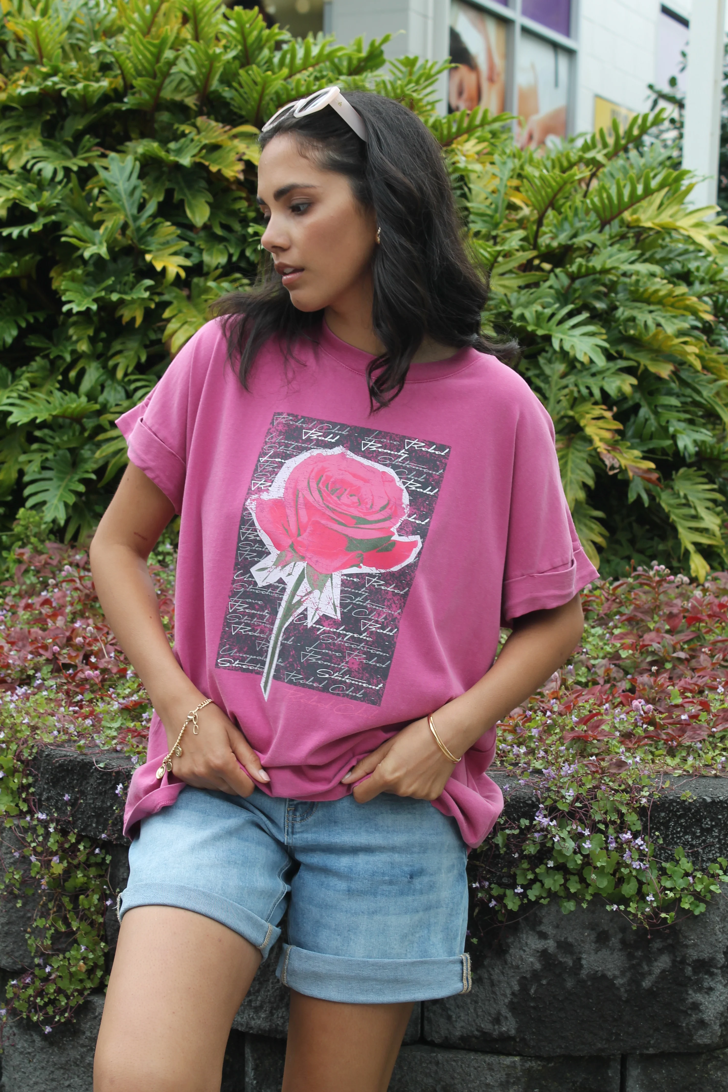 Rebel Club Rose Beauty Capsleeve Tee Pink