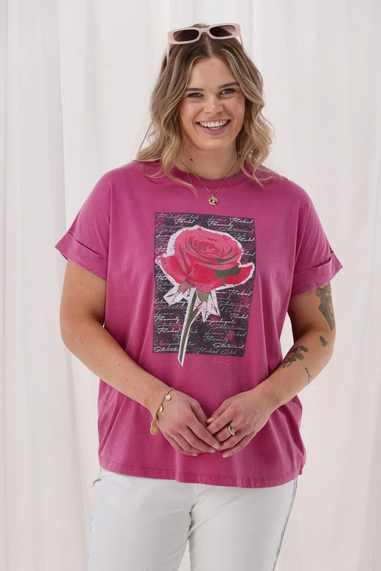 Rebel Club Rose Beauty Capsleeve Tee Pink - Image 3