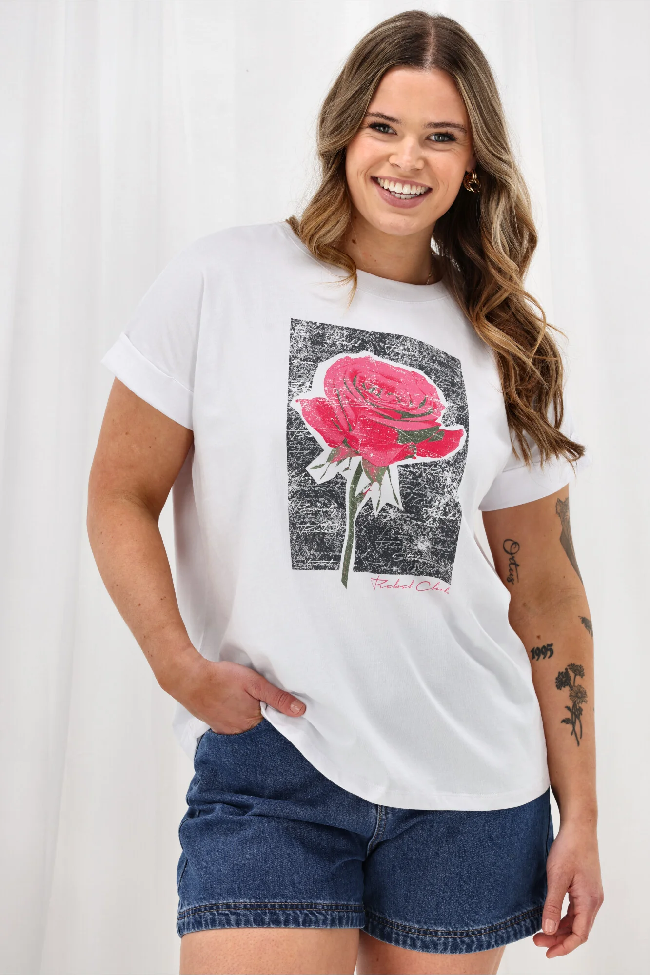 Rebel Club Rose Beauty Capsleeve Tee White - Image 3